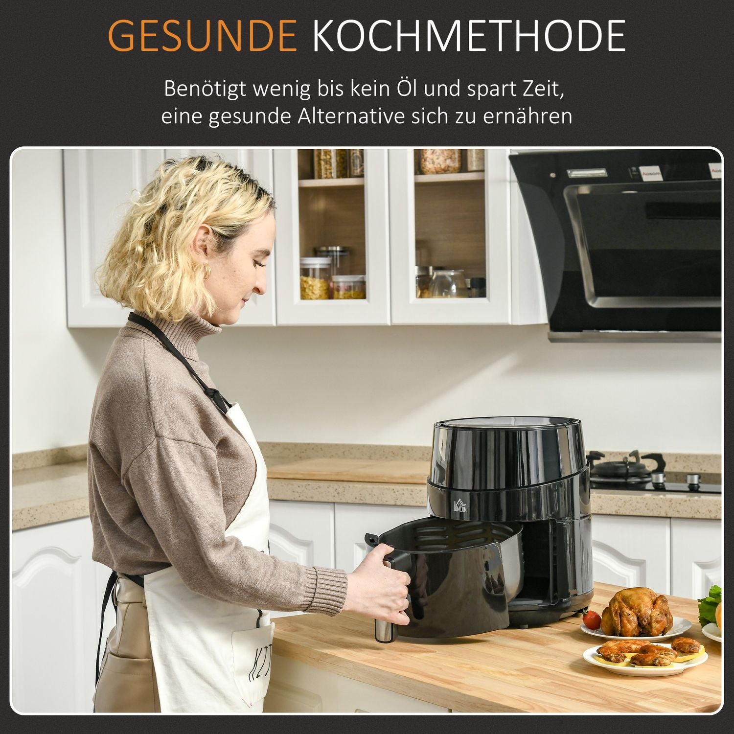 4,5L varmluftsfritös, 1500W, 8 förinställningar, non-stick korg