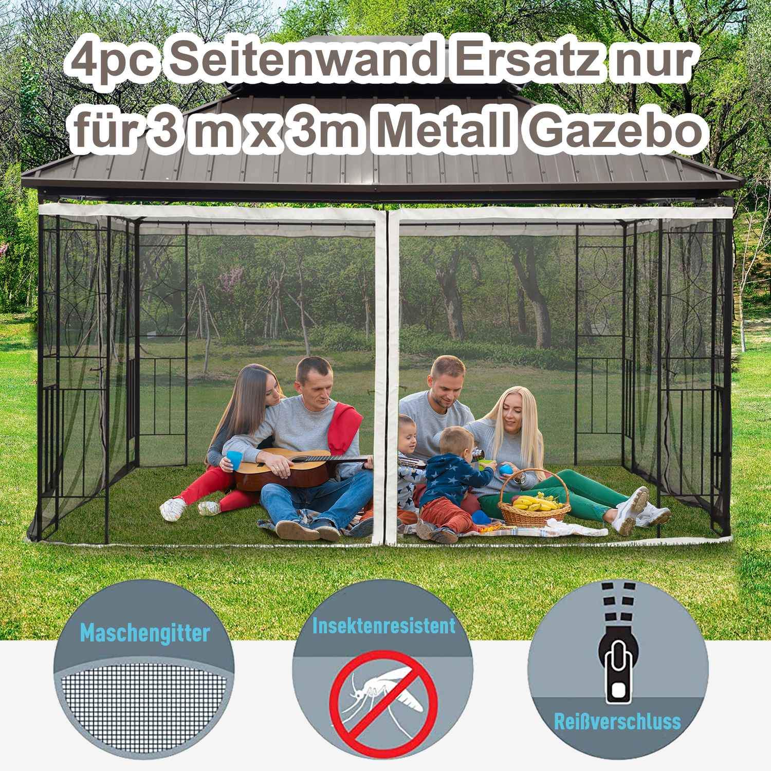 Myggnät 3X3 Gazebo 4 Sidopaneler Fly Net Zip Nylon Mesh Svart