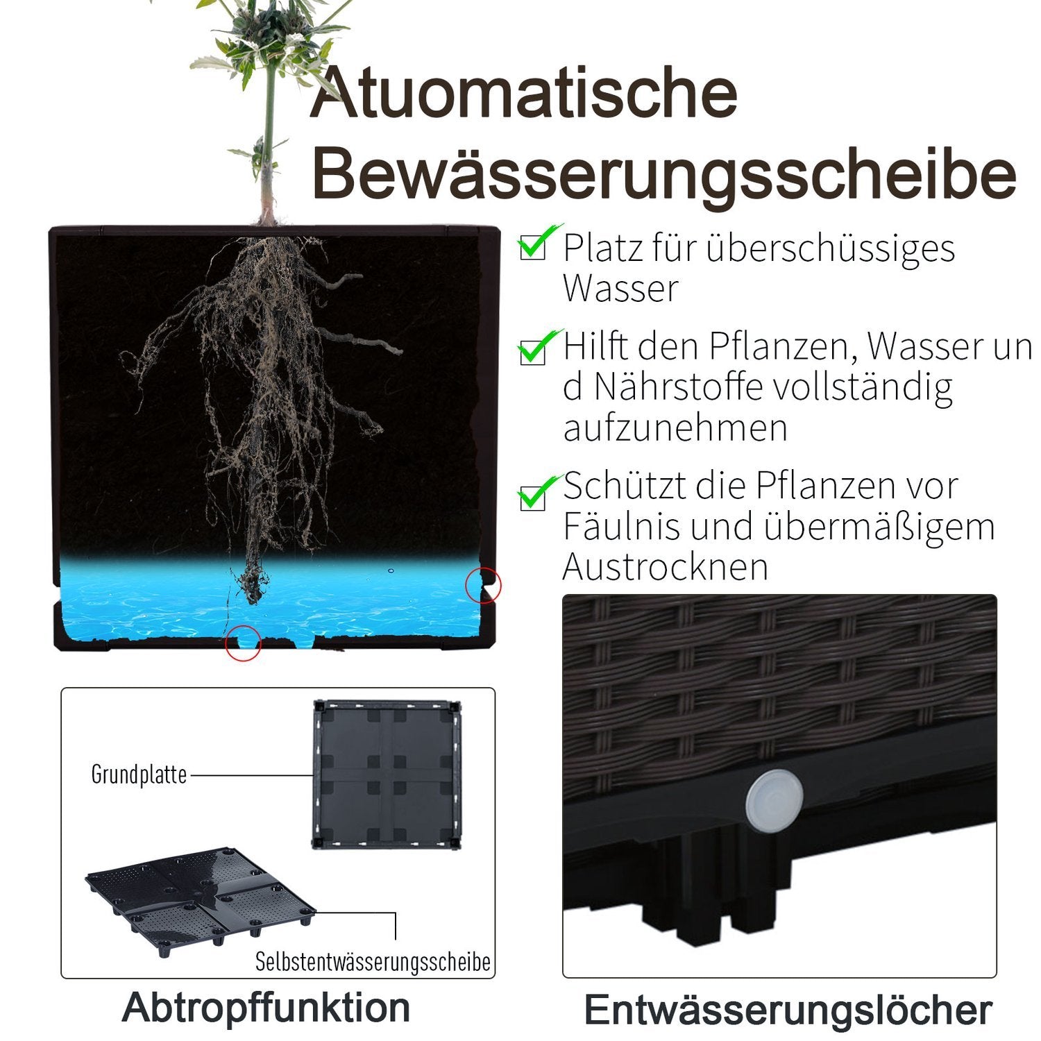 Raised Raised Bed Rotting Plant Box Med Dräneringshål, Pp, Brun, 40X40X44Cm