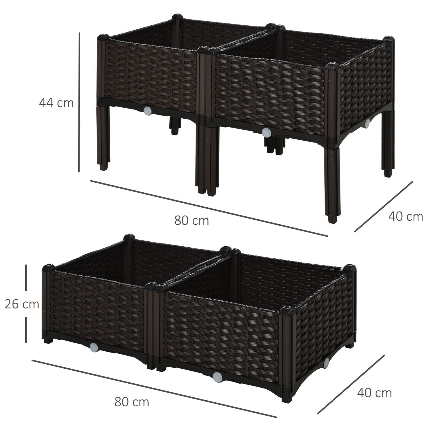 Raised Raised Bed Rotting Plant Box Med Dräneringshål, Pp, Brun, 40X40X44Cm