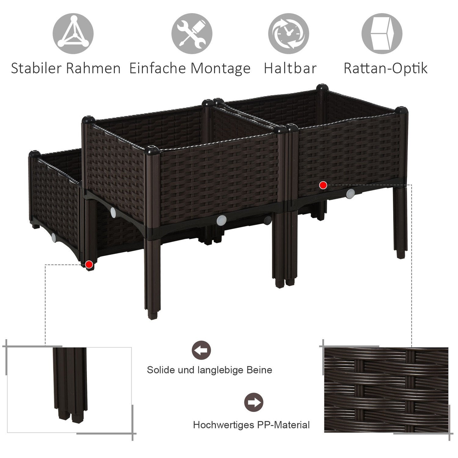 Raised Raised Bed Rotting Plant Box Med Dräneringshål, Pp, Brun, 40X40X44Cm