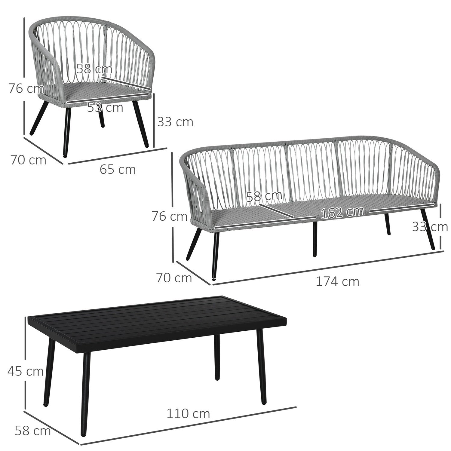 Trädgårdsmöbler I Polyrattan För 5 Personers Sittgrupp Med Aluminiumgrå Kuddar