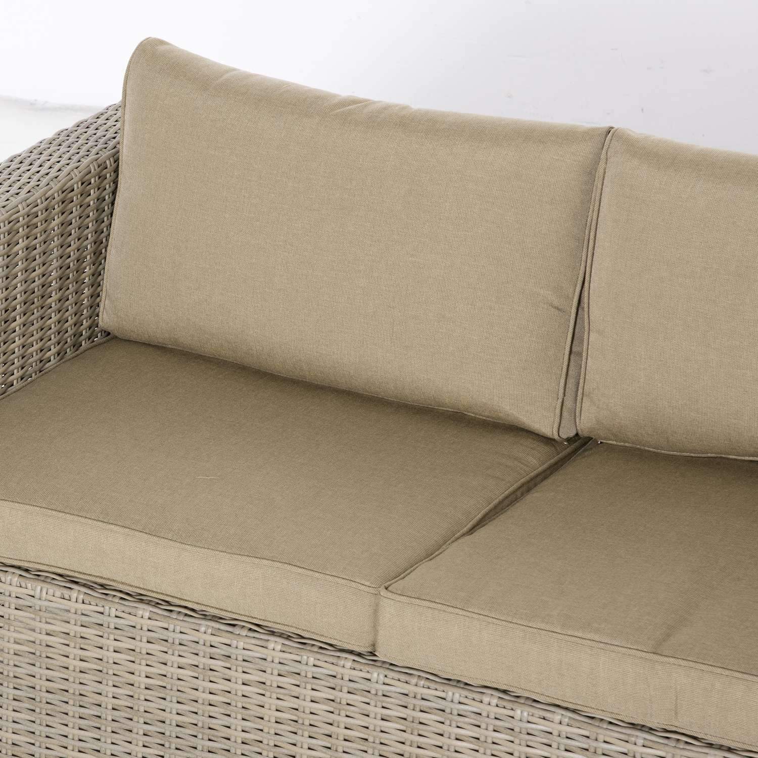 Polyrattan Trädgårdsmöbler Set 4 Personer Loungemöbler Soffbord Sittdyna Khaki + Beige