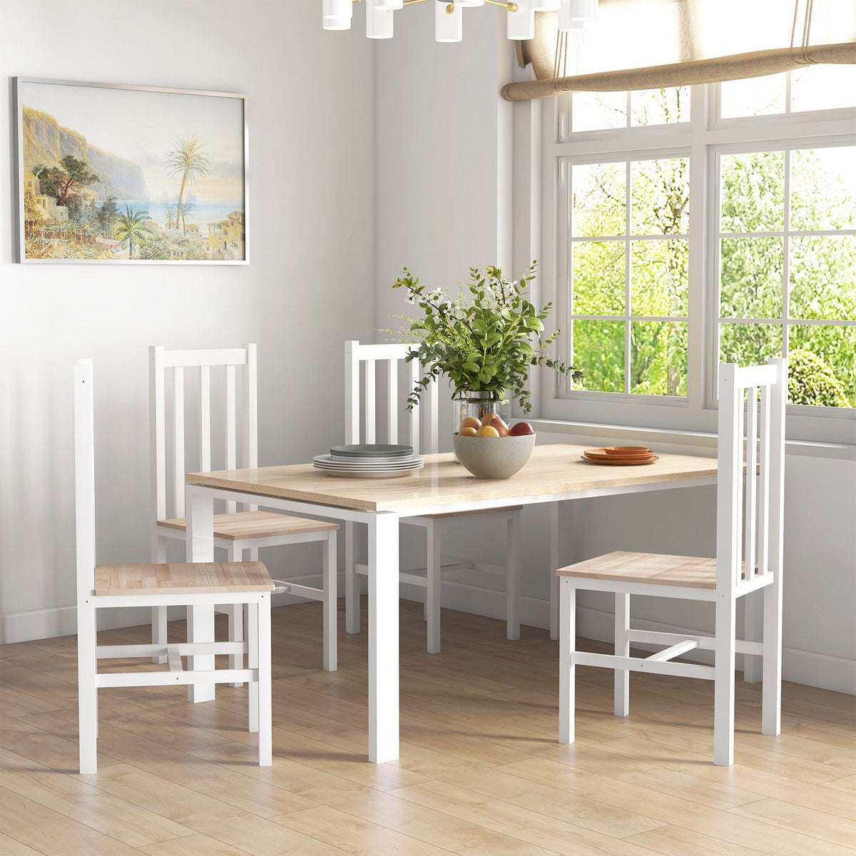 4-delade matstolar i massivt trä, modern design, naturlig