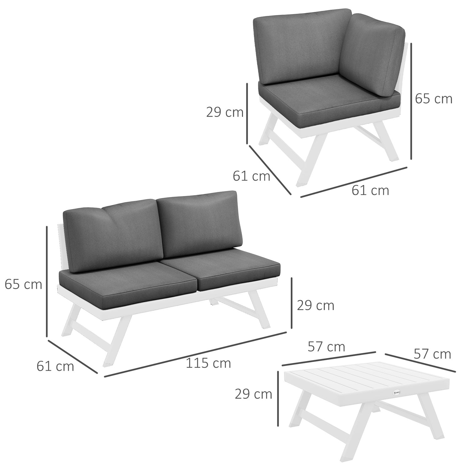 4-delad grå trädgårdsmöbelset, soffa och soffbord