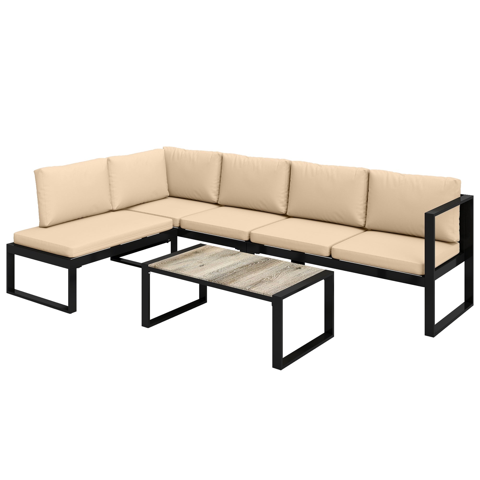 4-delad soffgrupp för uteplats med kuddar och bord