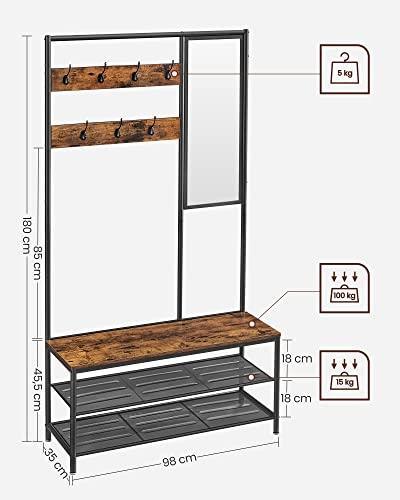 4-i-1 hall klädhängare med bänk, skohylla och spegel