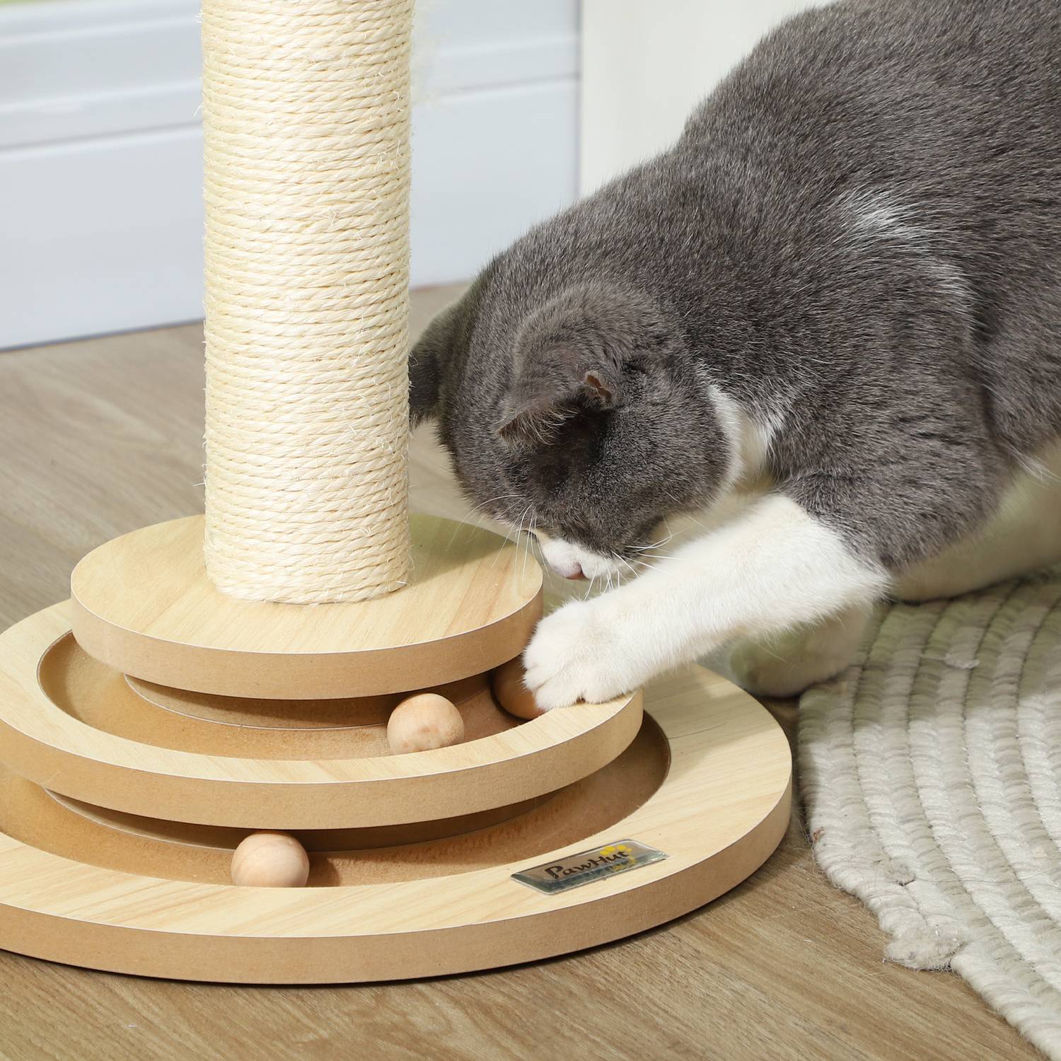 Sisal Cat Skrapstolpe med Play Ball, Ek, 49cm