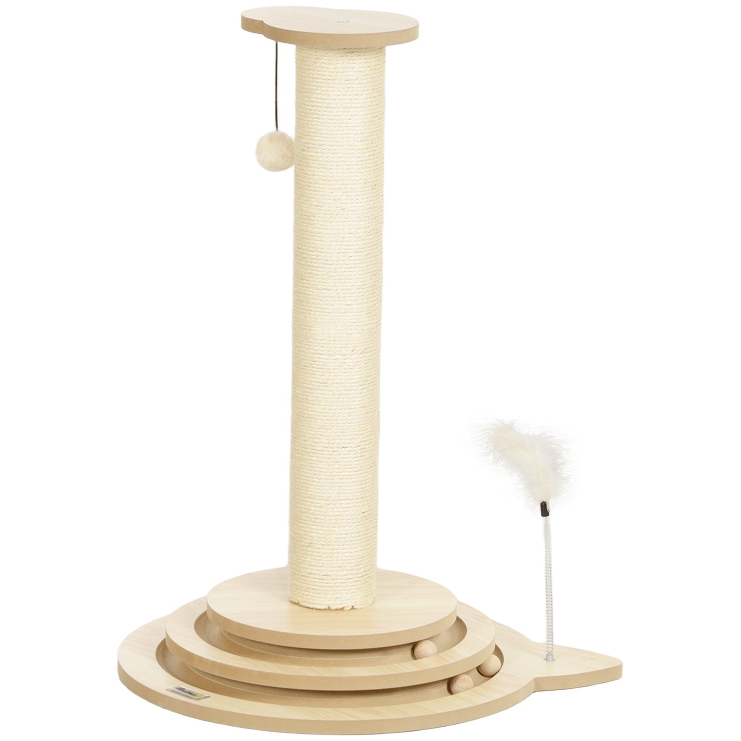 Kattskrapstolpe, 69 cm sisal med lekboll, ekfinish