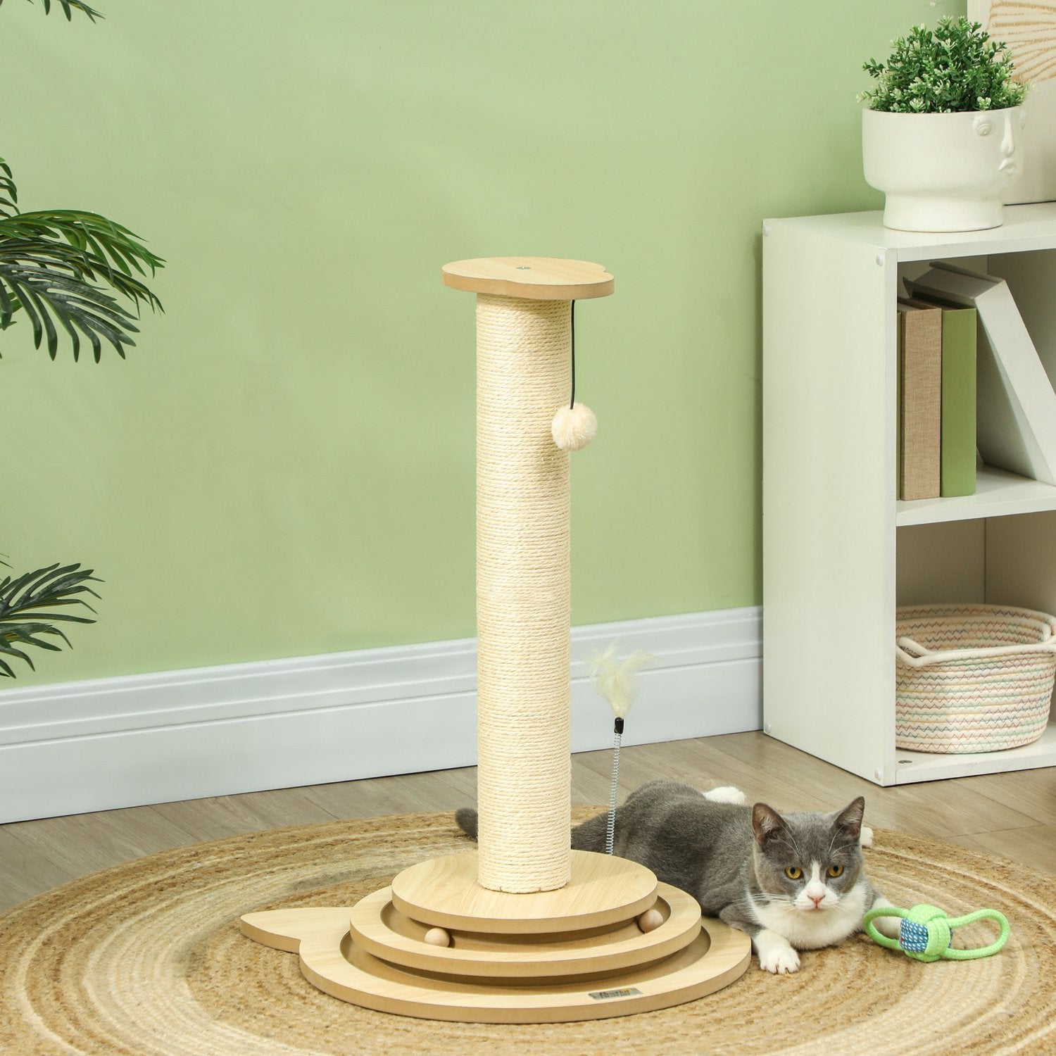 Kattskrapstolpe, 69 cm sisal med lekboll, ekfinish
