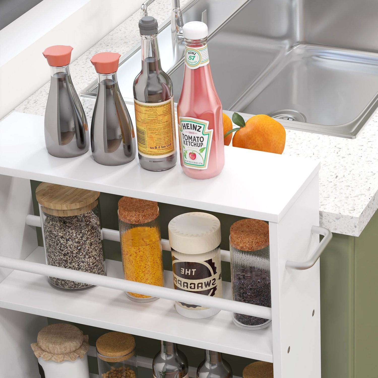 4-lagers slimmad rullvagn, vit köksförvaringsorganisator