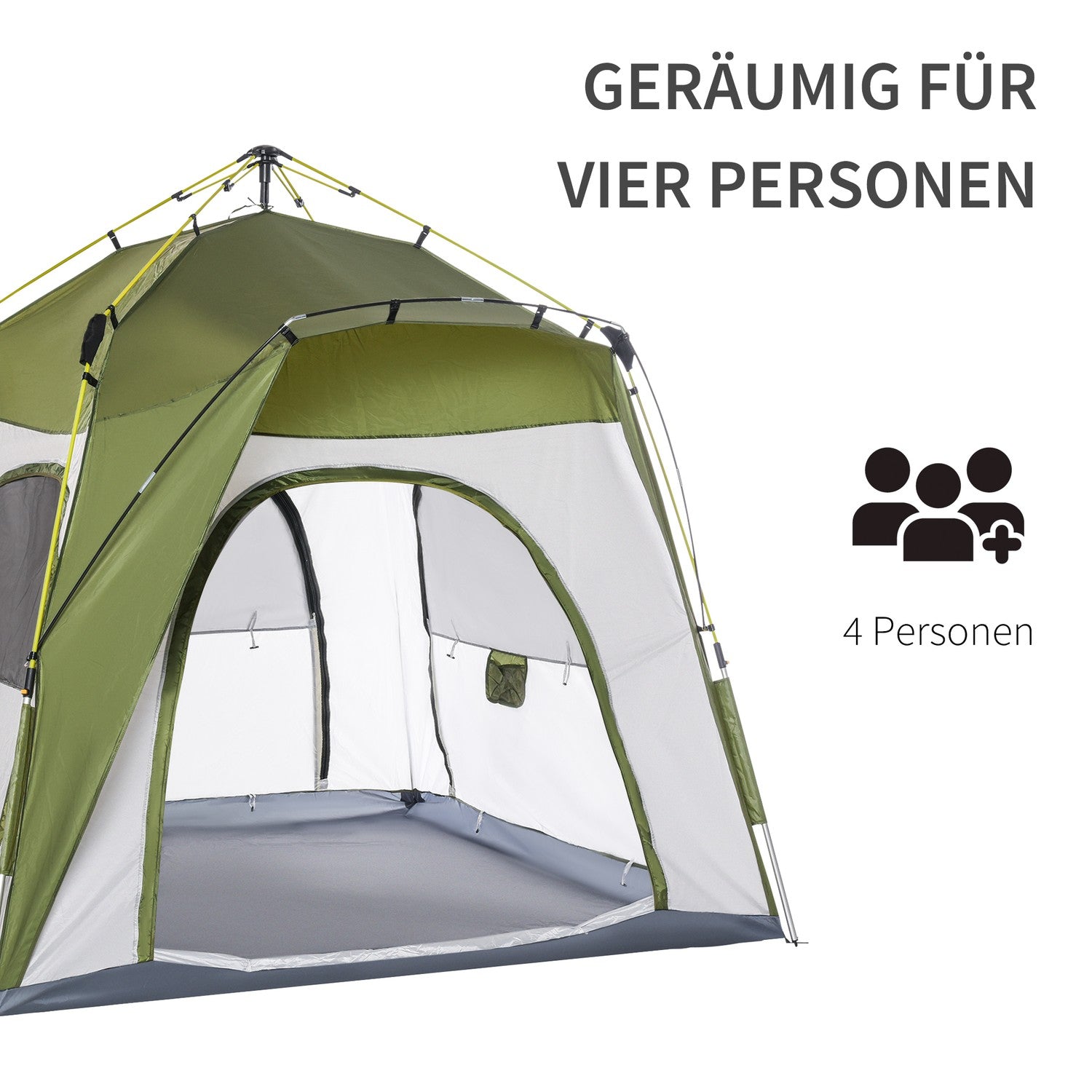 4-personers campingtält, enkel installation, väderbeständig, grön-grå