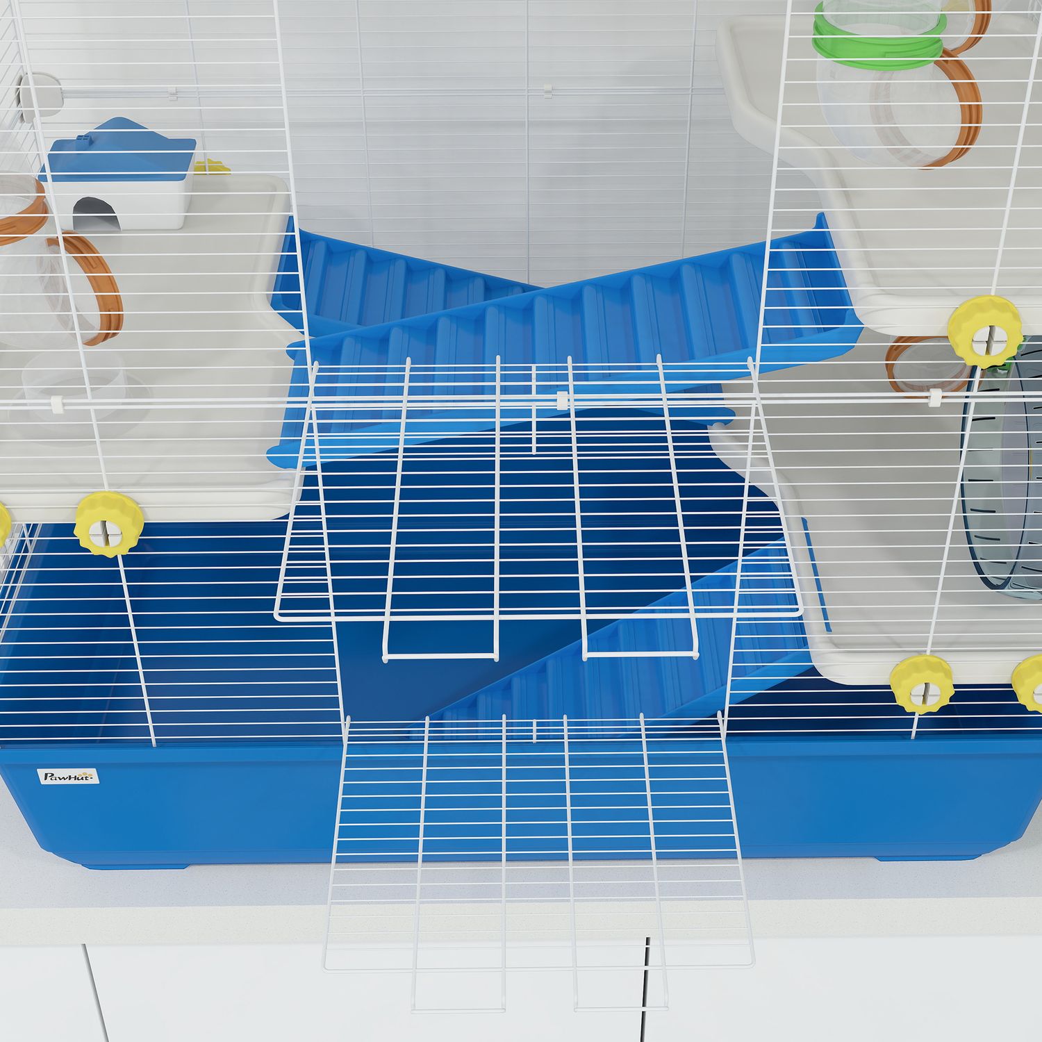 4-vånings hamsterbur med hjul och tillbehör, blå