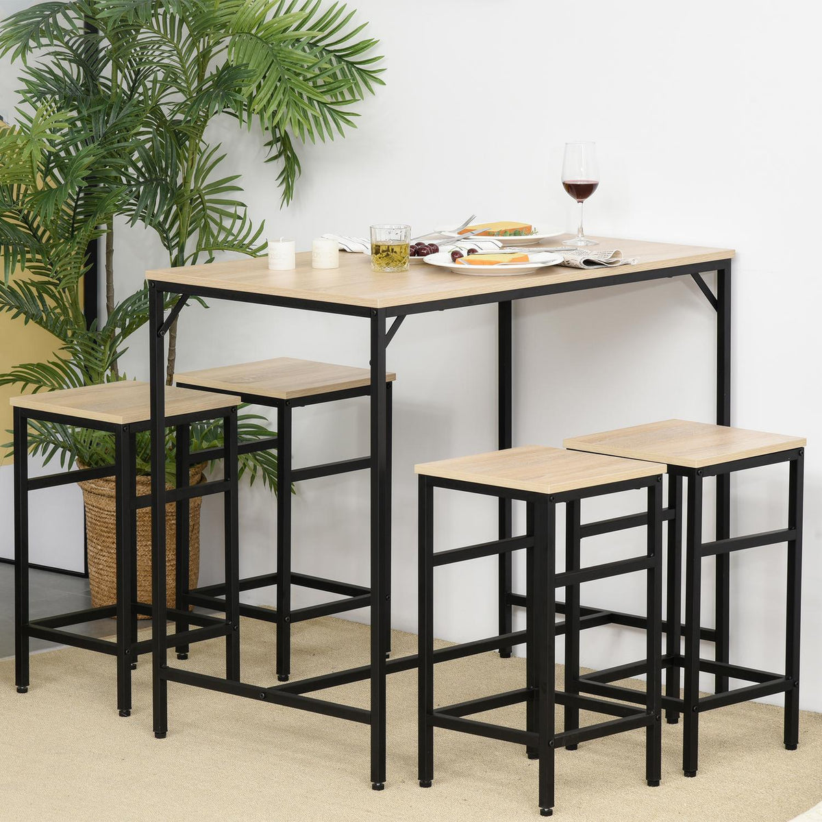 5-delad barbordsset, stålstomme, ekfinish