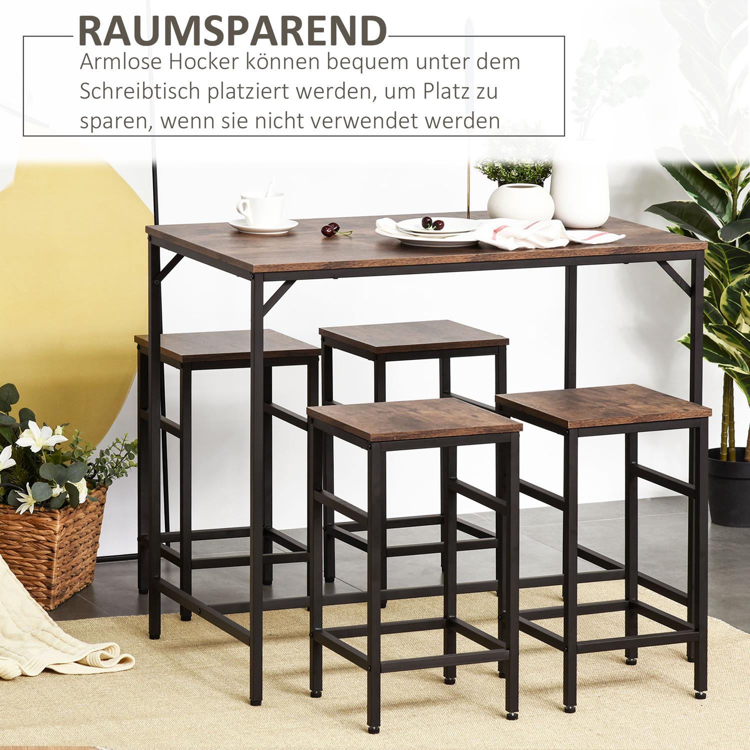 5-delat rustikt brunt barbordsset med 4 pallar