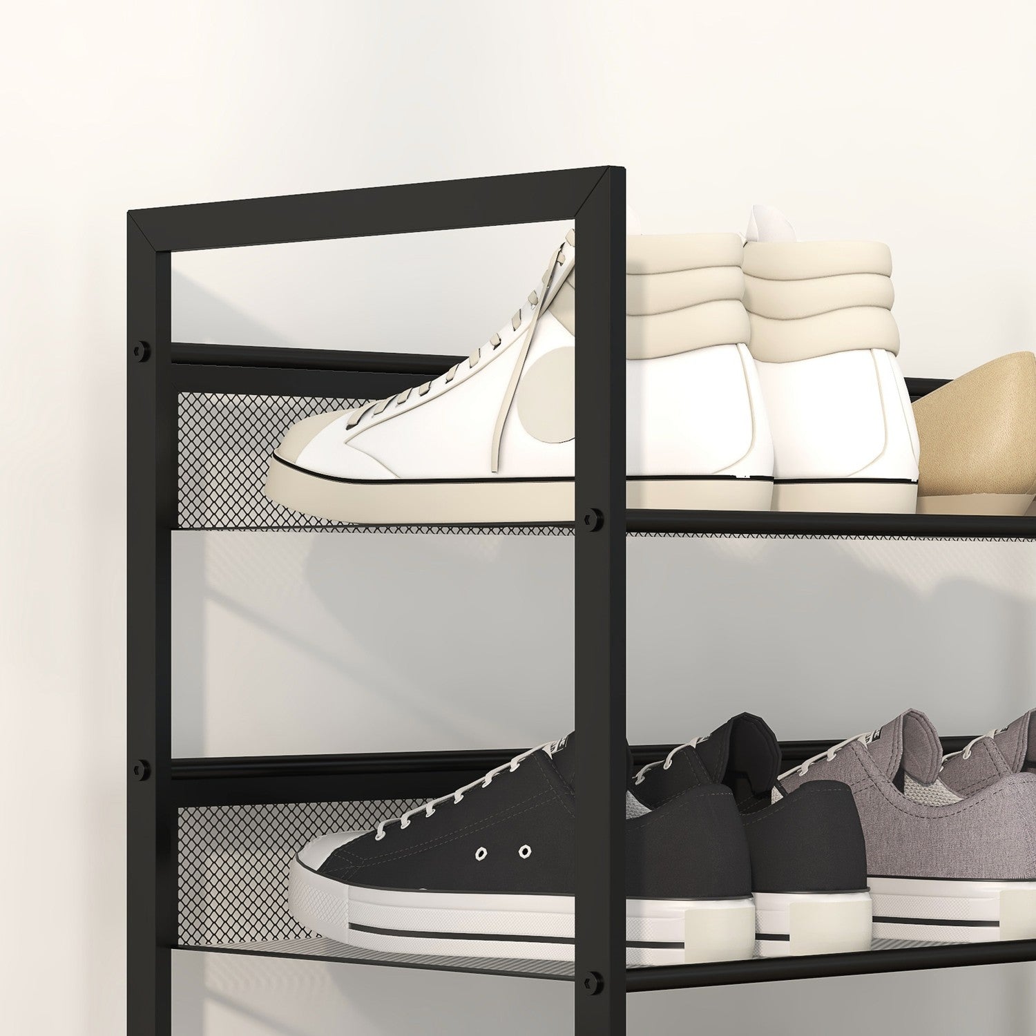 5-lagers svart stålskoställ för 15 par, 72x30x102 cm