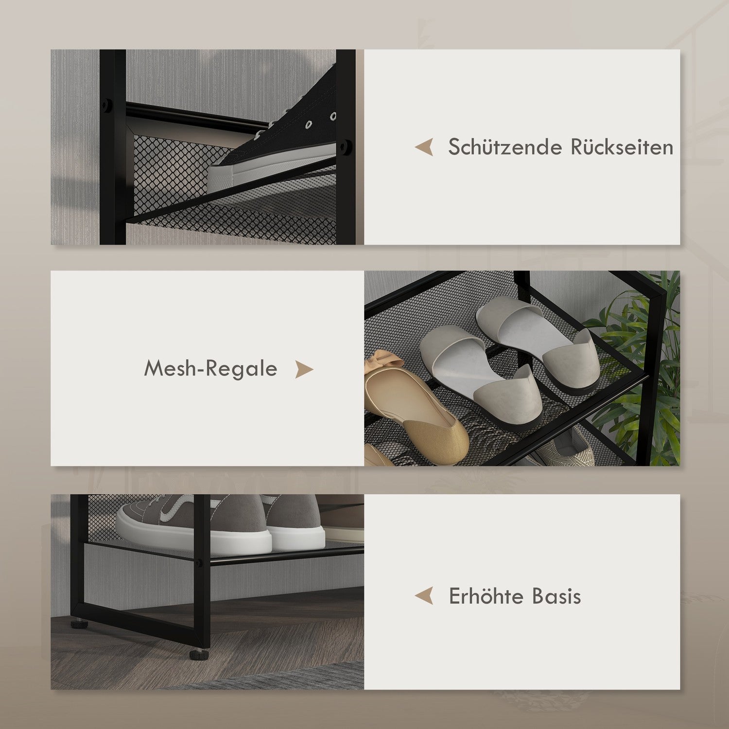 5-lagers svart stålskoställ för 15 par, 72x30x102 cm