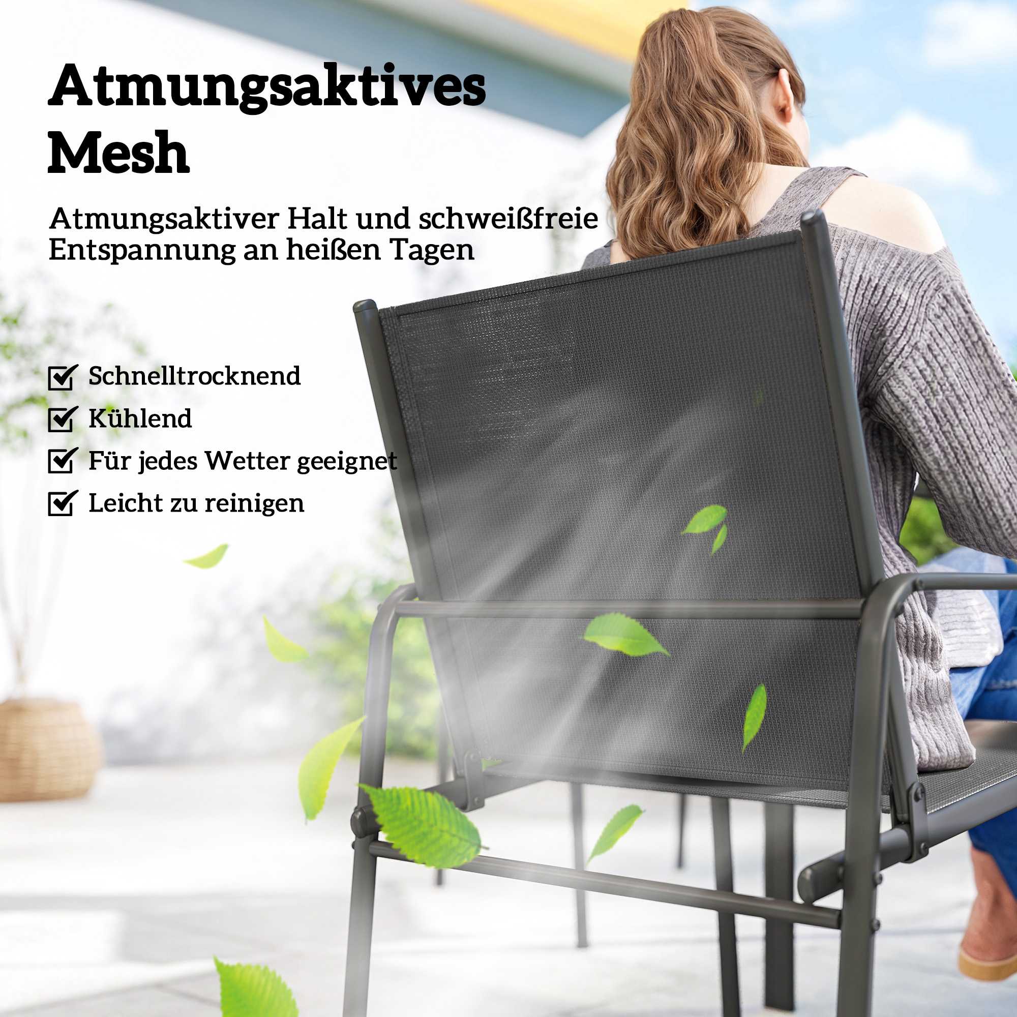 7-delat matset för utomhusbruk, rektangulärt bord och 6 stolar