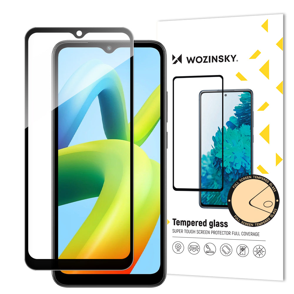 9H härdat glas för hela Xiaomi Redmi A1+-skärmen med en svart Full Glue-ram