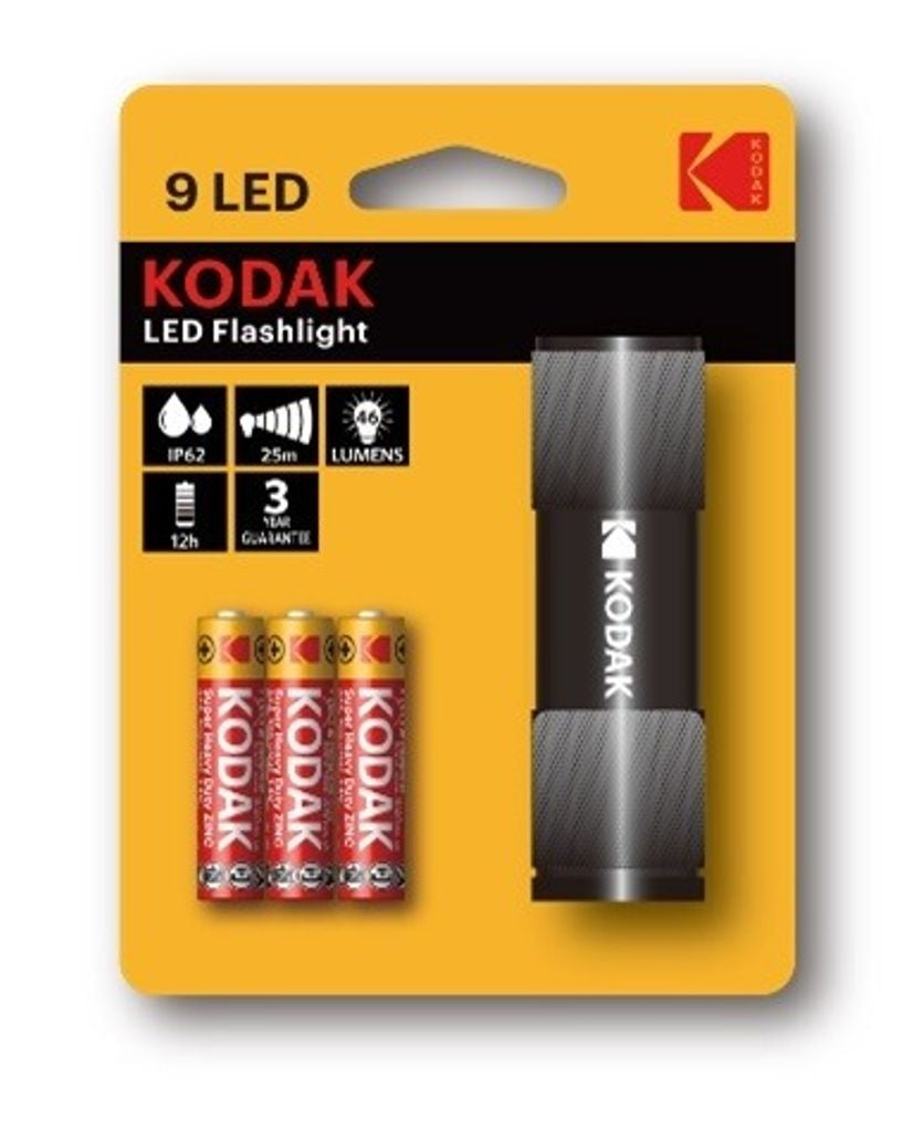9-LED ficklampa i svart metallhölje