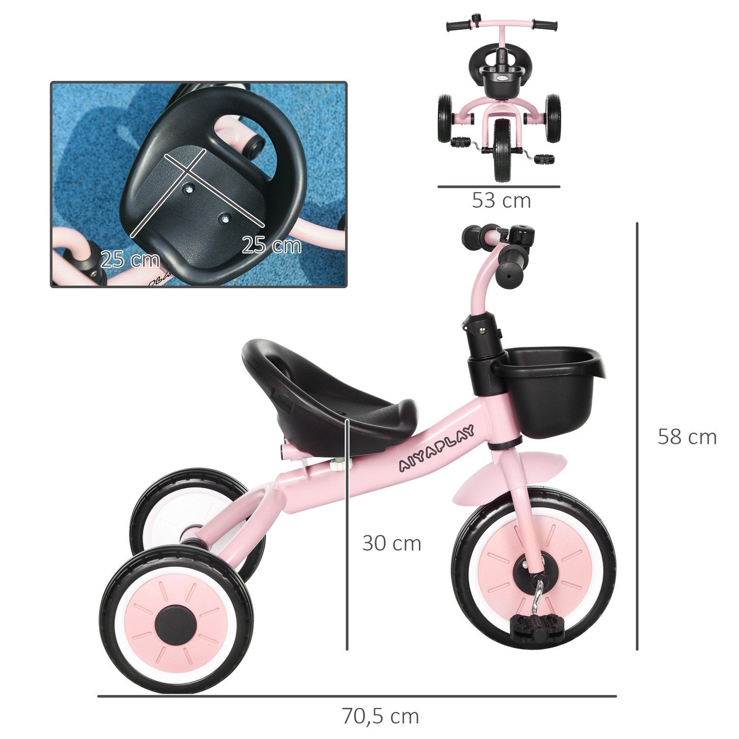 Trehjuling, Barncykel Med Justerbar Sits, Balanscykel Med Cykelkorg, Ringklocka, Barncykel Med Pedaler, För Barn 2-5 År, Metall, Rosa