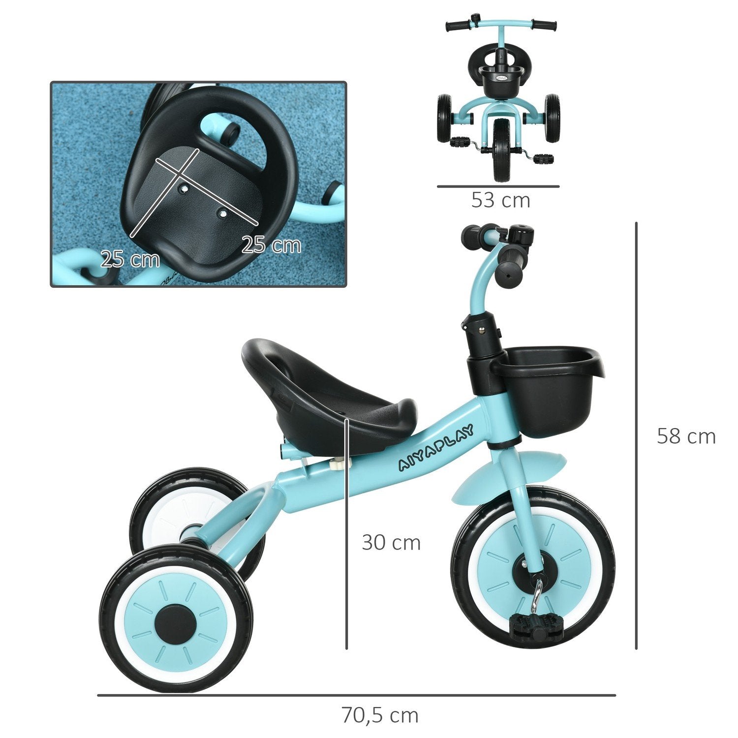 Trehjuling Barncykel Med Justerbar Sits, Balanscykel Med Korg & Klocka, Pedaler, För 2-5 År