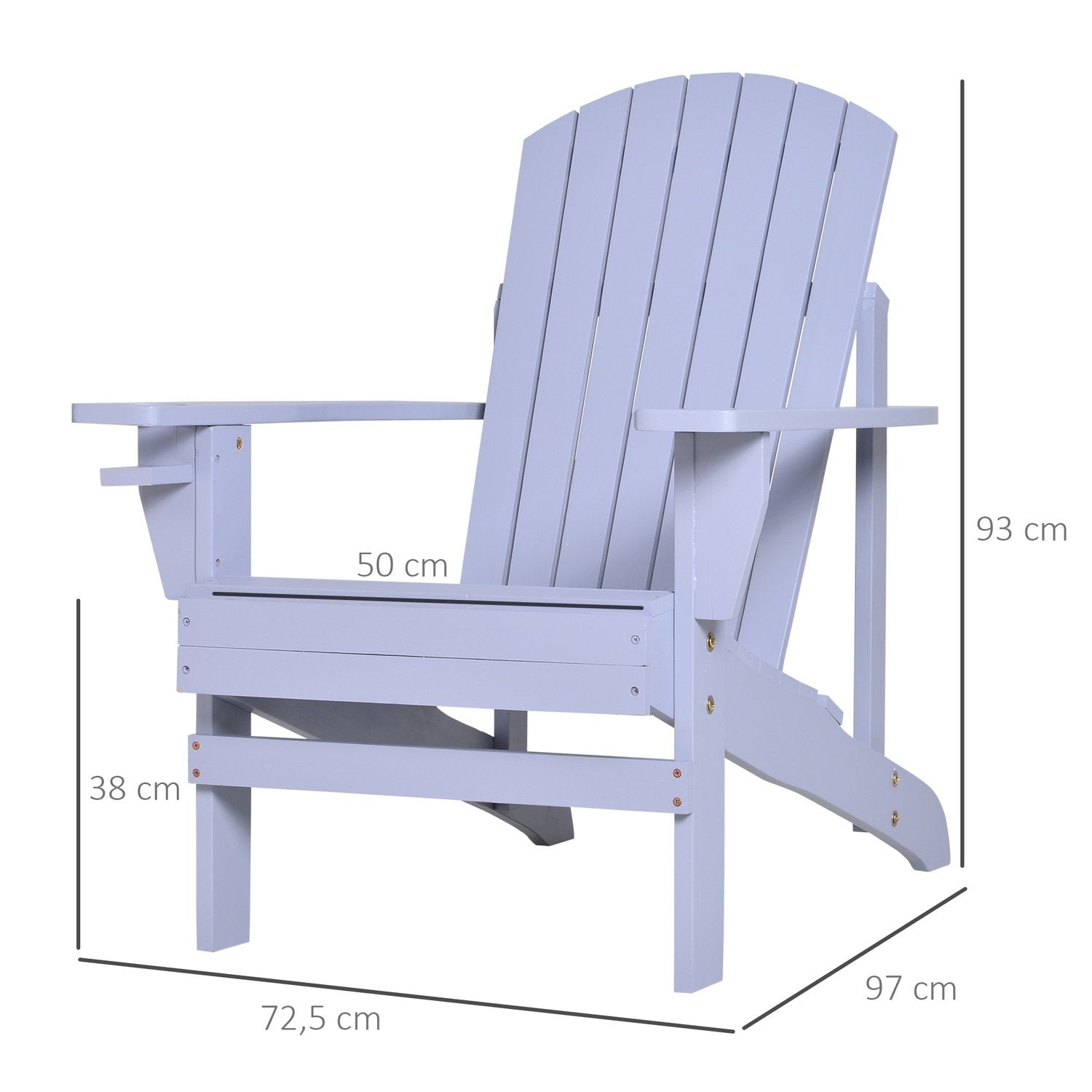 Adirondack Trädgårdsstol Med Mugghållare Trädgårdsstol Balkongstol Massivt Trä Grå 72,5 X 97 X 93 Cm