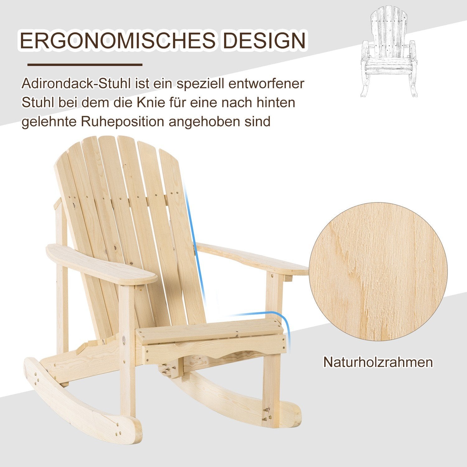 Adirondack Gungstol Trädgårdsstol Gjord Av Furu Uteplatsstol Trädgårdsstol Gungstol Trädgårdsmöbler Balkongstol Naturlig 74 X 97 X 92 Cm