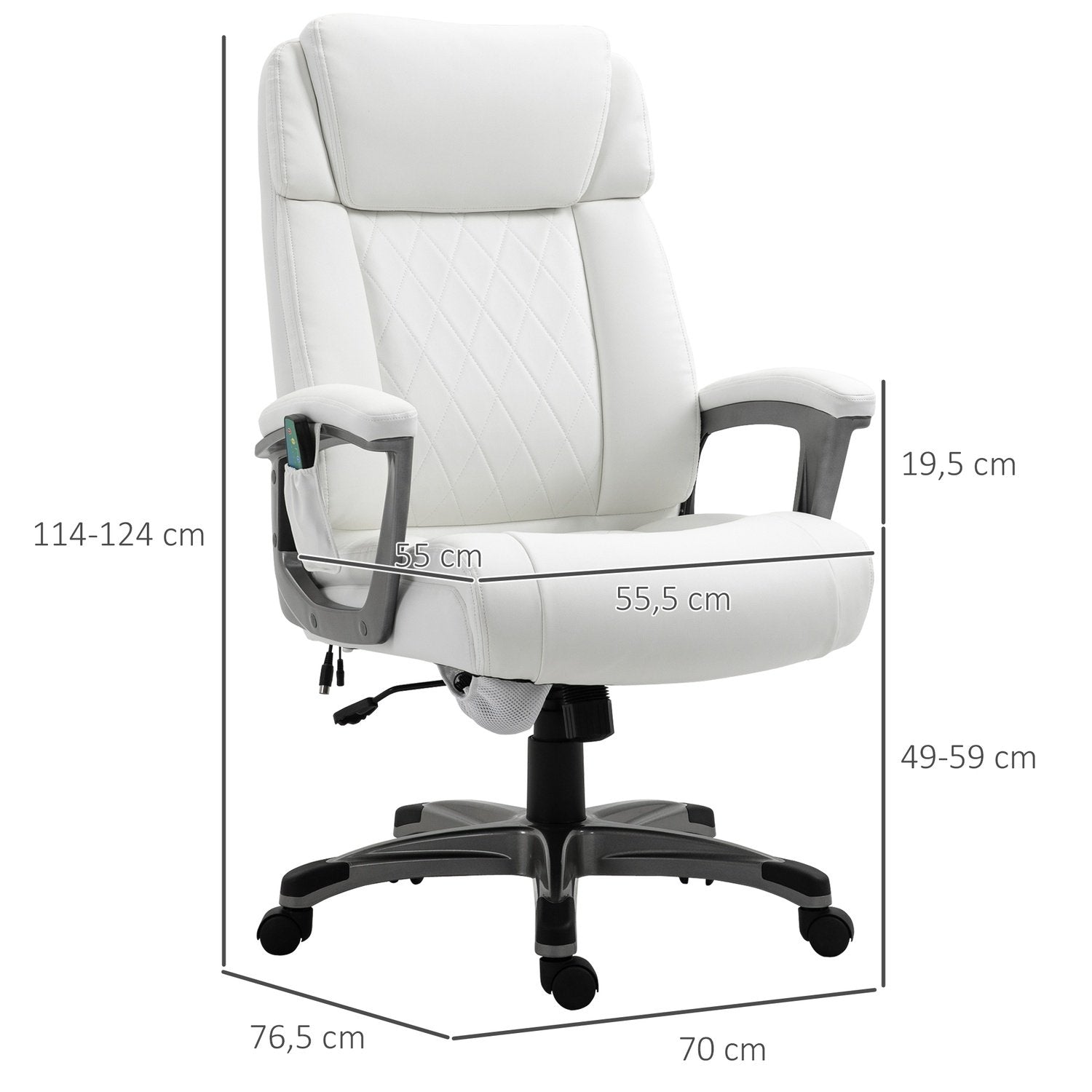 Kontorsstol Med 6 Massagepunkter Ergonomisk Snurrstol Med Svängt Nackstöd Och Armstöd Justerbart Konstläder Vit 70X76,5X114-124 Cm