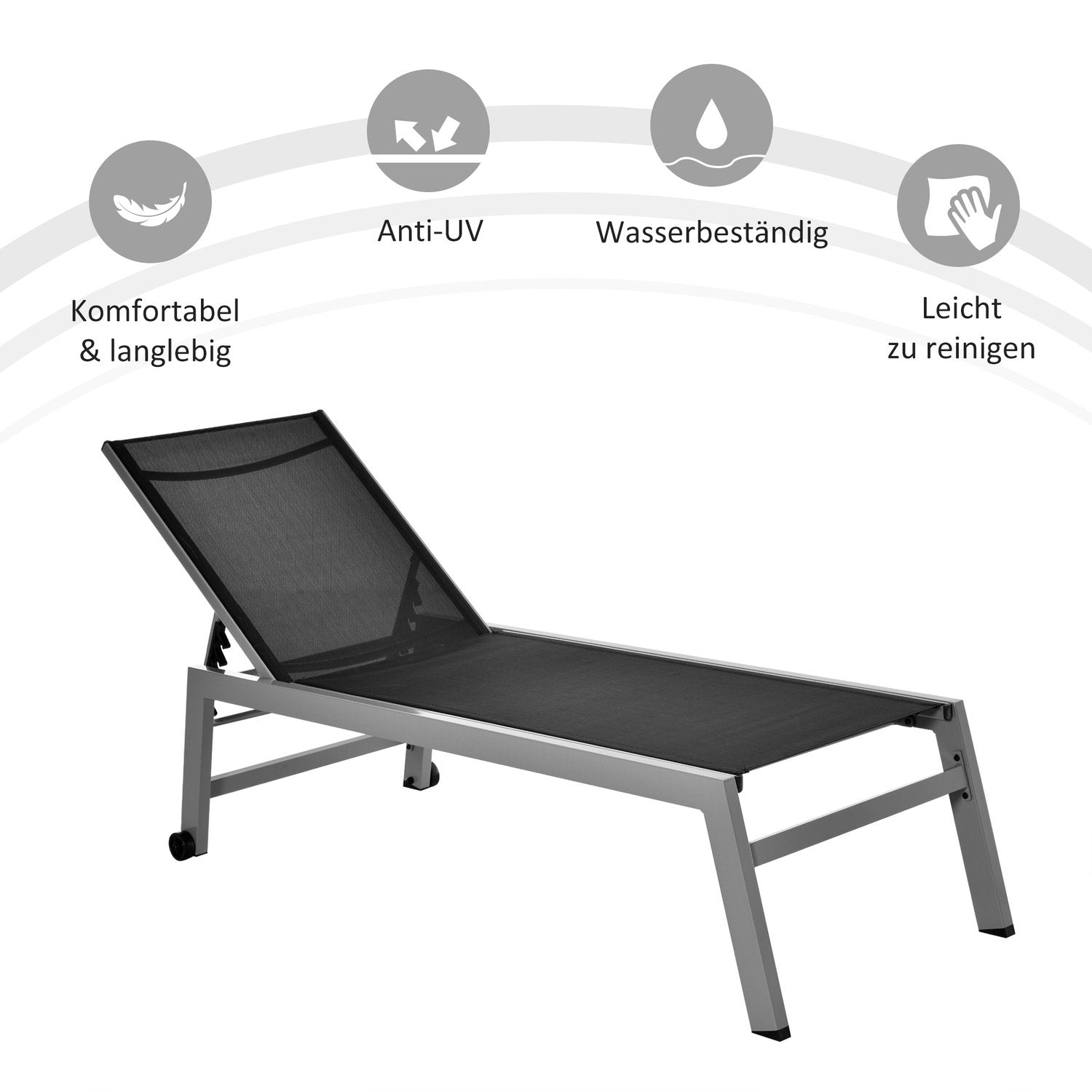 Avkoppling Solstol Solstol 5-Nivå Ryggstöd Aluminium Svart 169X65X102Cm