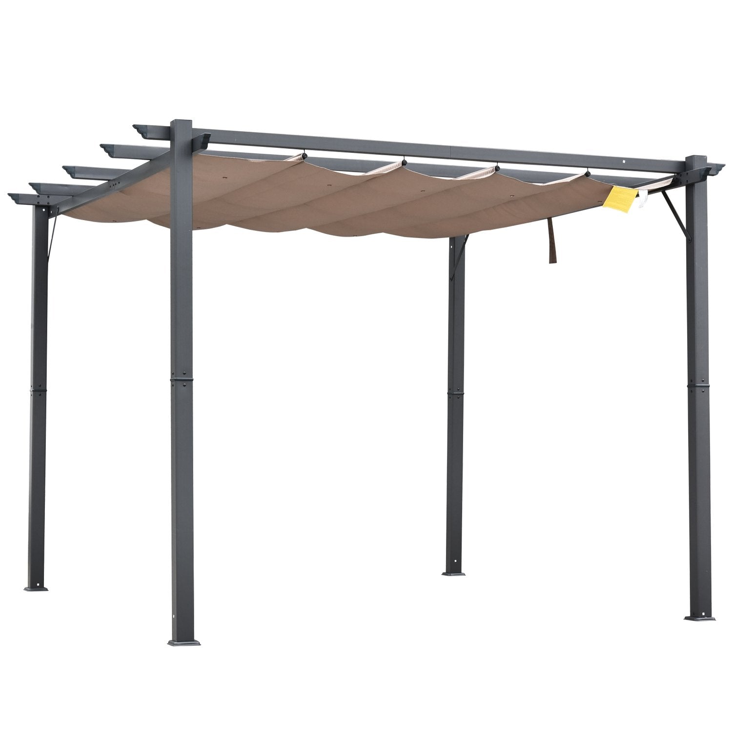 Pergola Pavilion Uteplats Kapell Med Skjutbart Tak Trädgård Aluminium Kolgrå + Kaffe Brun 3X3X2,23 M