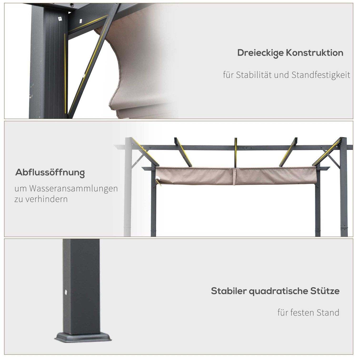 Pergola Pavilion Uteplats Kapell Med Skjutbart Tak Trädgård Aluminium Kolgrå + Kaffe Brun 3X3X2,23 M