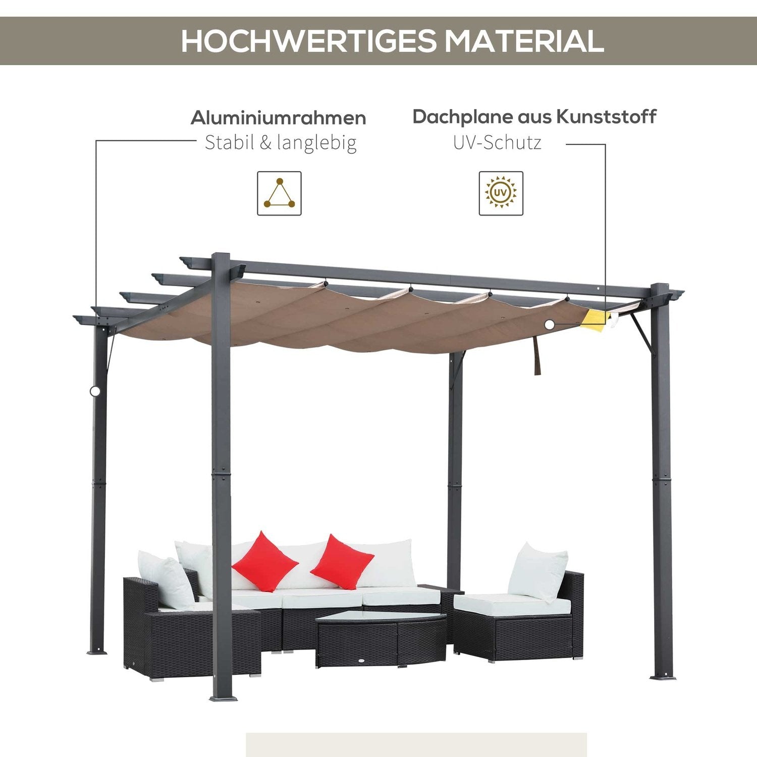 Pergola Pavilion Uteplats Kapell Med Skjutbart Tak Trädgård Aluminium Kolgrå + Kaffe Brun 3X3X2,23 M