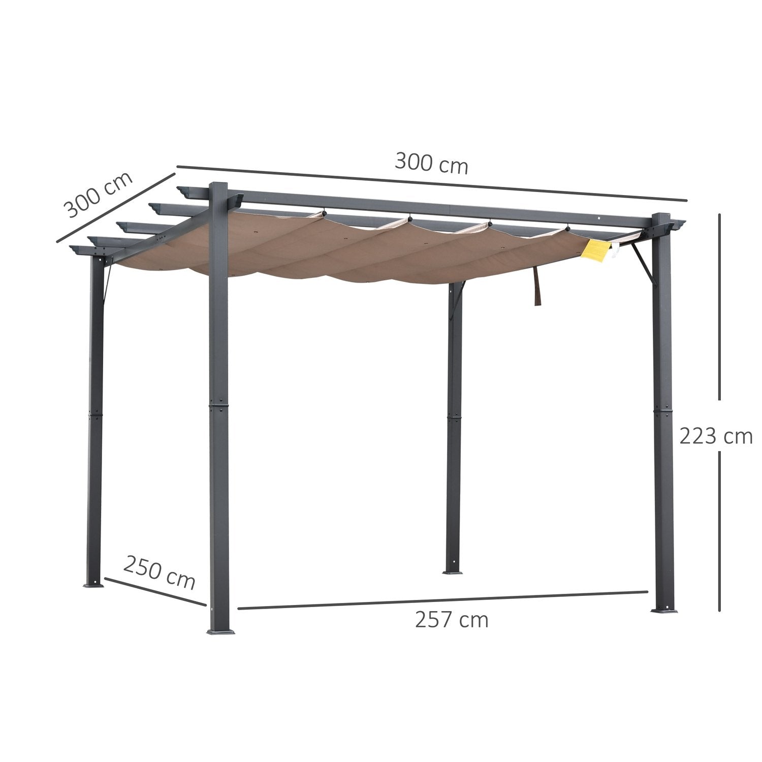 Pergola Pavilion Uteplats Kapell Med Skjutbart Tak Trädgård Aluminium Kolgrå + Kaffe Brun 3X3X2,23 M