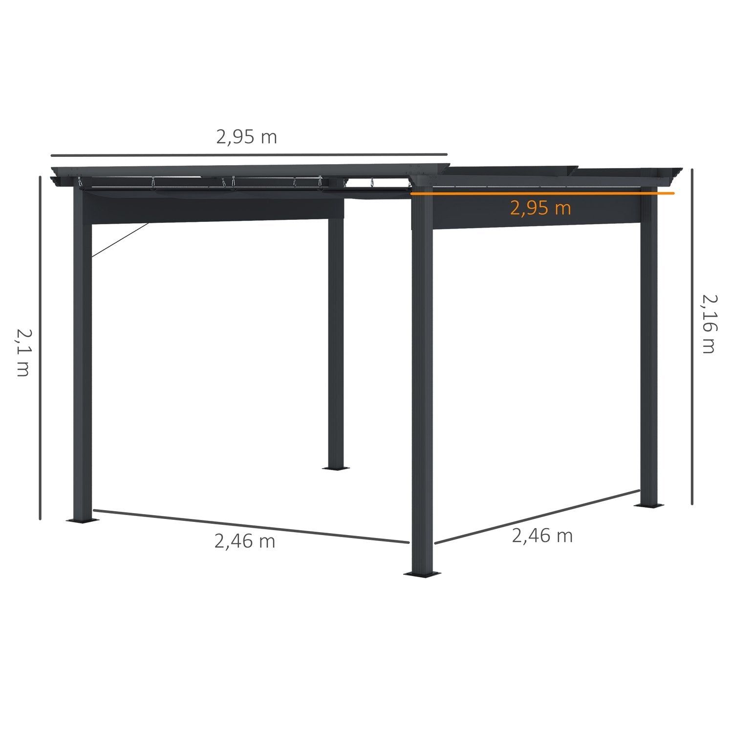 Pergola 2,95 X 2,95 M Gazebo Altantak Med Skjuttak Aluminium Polyester Grå