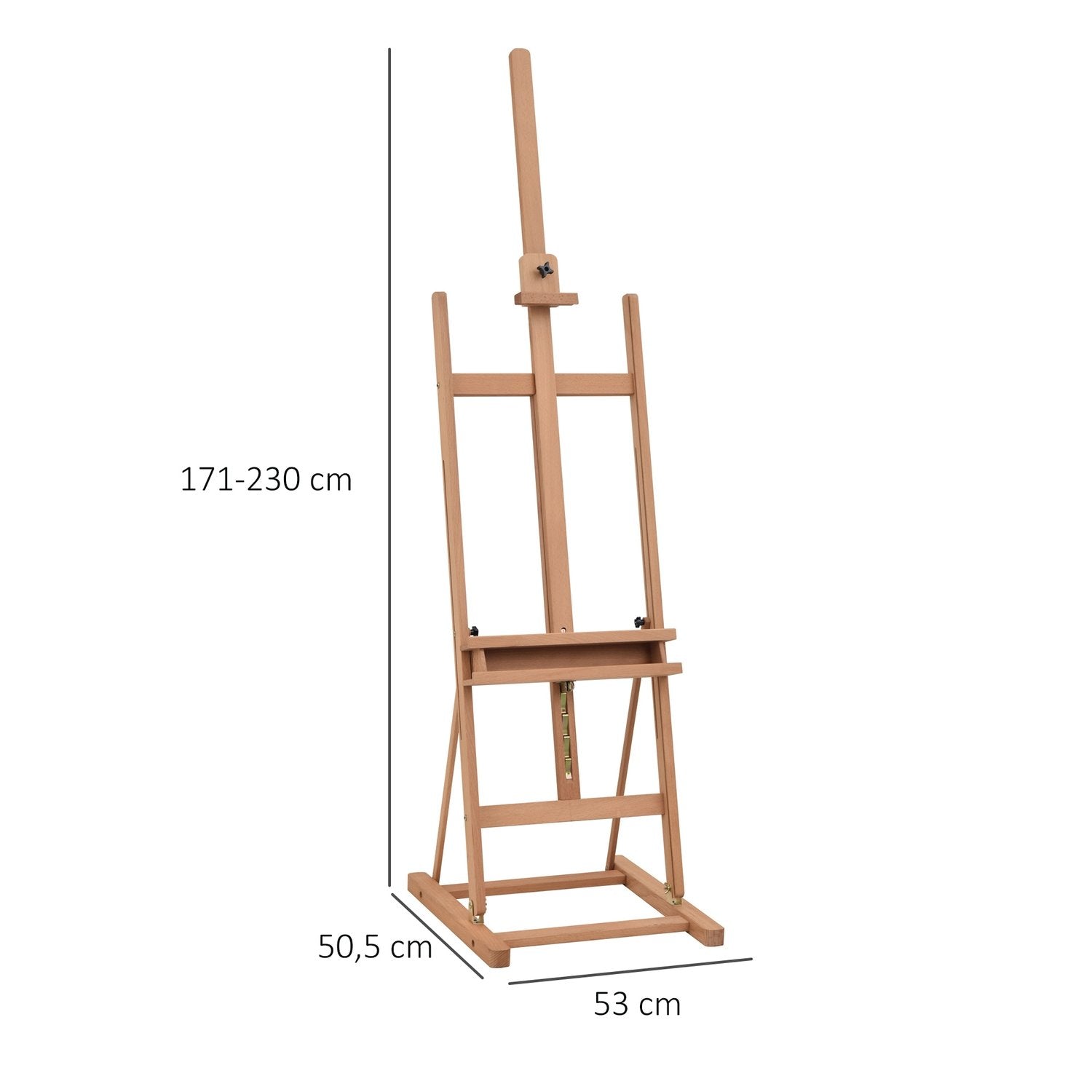 Easel Studio Staffli Av Bokträ, Höjd- Och Vinkeljusterbar, Med Förvaringsfack, Natur, 53X50,5X171-230Cm