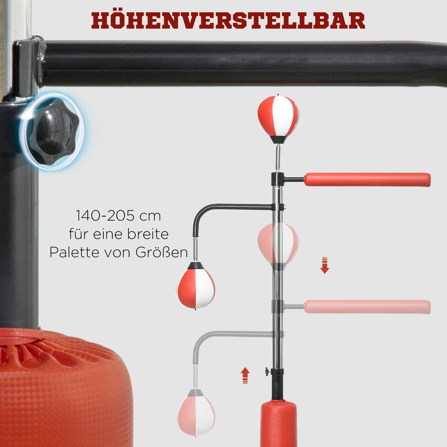 Stålåda Fristående Boxningssäck 140-205Cm Höjdjusterbar Stående Boxningstränare Med 2 Speed Balls Reflex Bar Sugkoppsbas För Vuxna