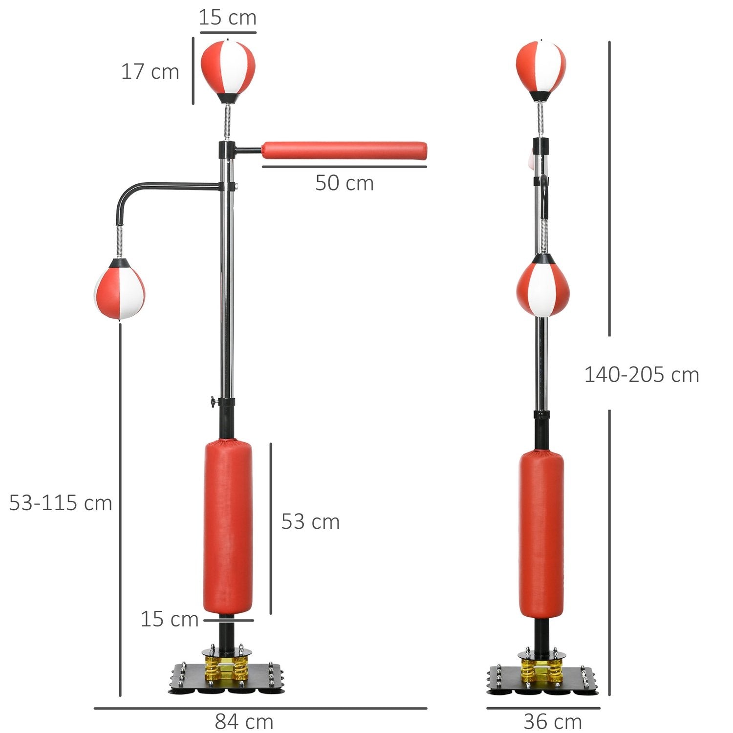 Stålåda Fristående Boxningssäck 140-205Cm Höjdjusterbar Stående Boxningstränare Med 2 Speed Balls Reflex Bar Sugkoppsbas För Vuxna