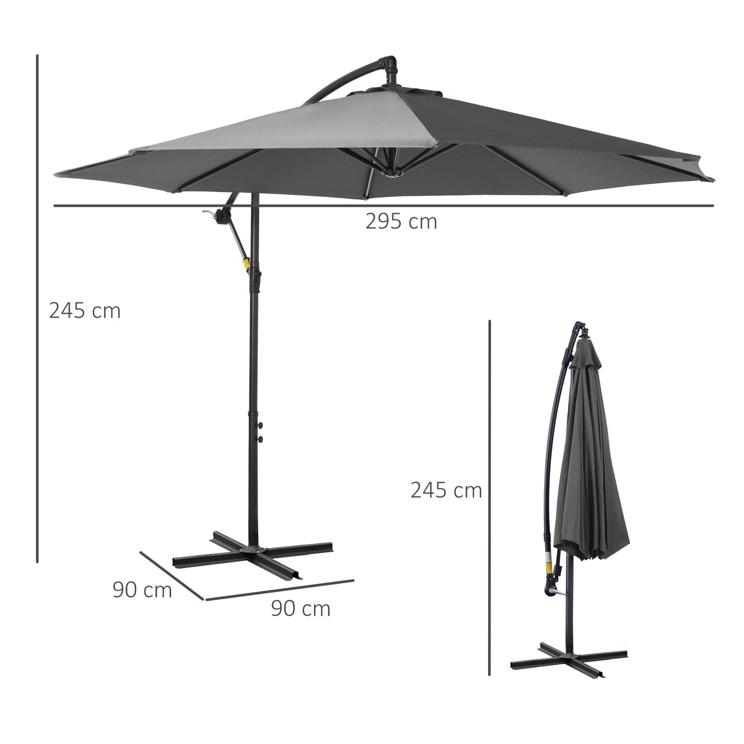 Parasoll Vevparaply Med Stålram & Polyestertyg, Grå, Ø2,95X2,45M