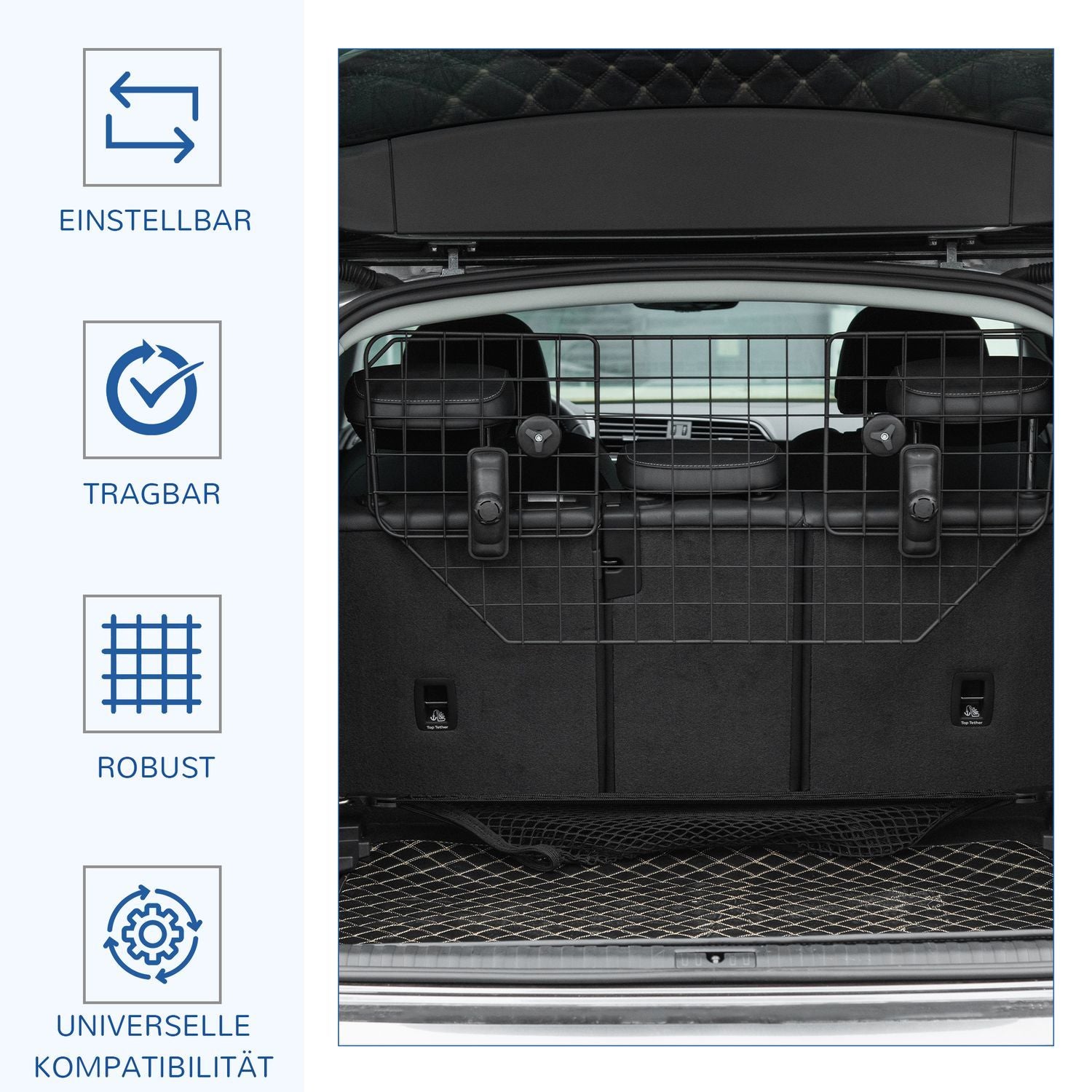 Dog Guard Universal Car Boot Gate, Justerbar Dog Gate Divider, Metall Svart, (90-120)X40,5Cm