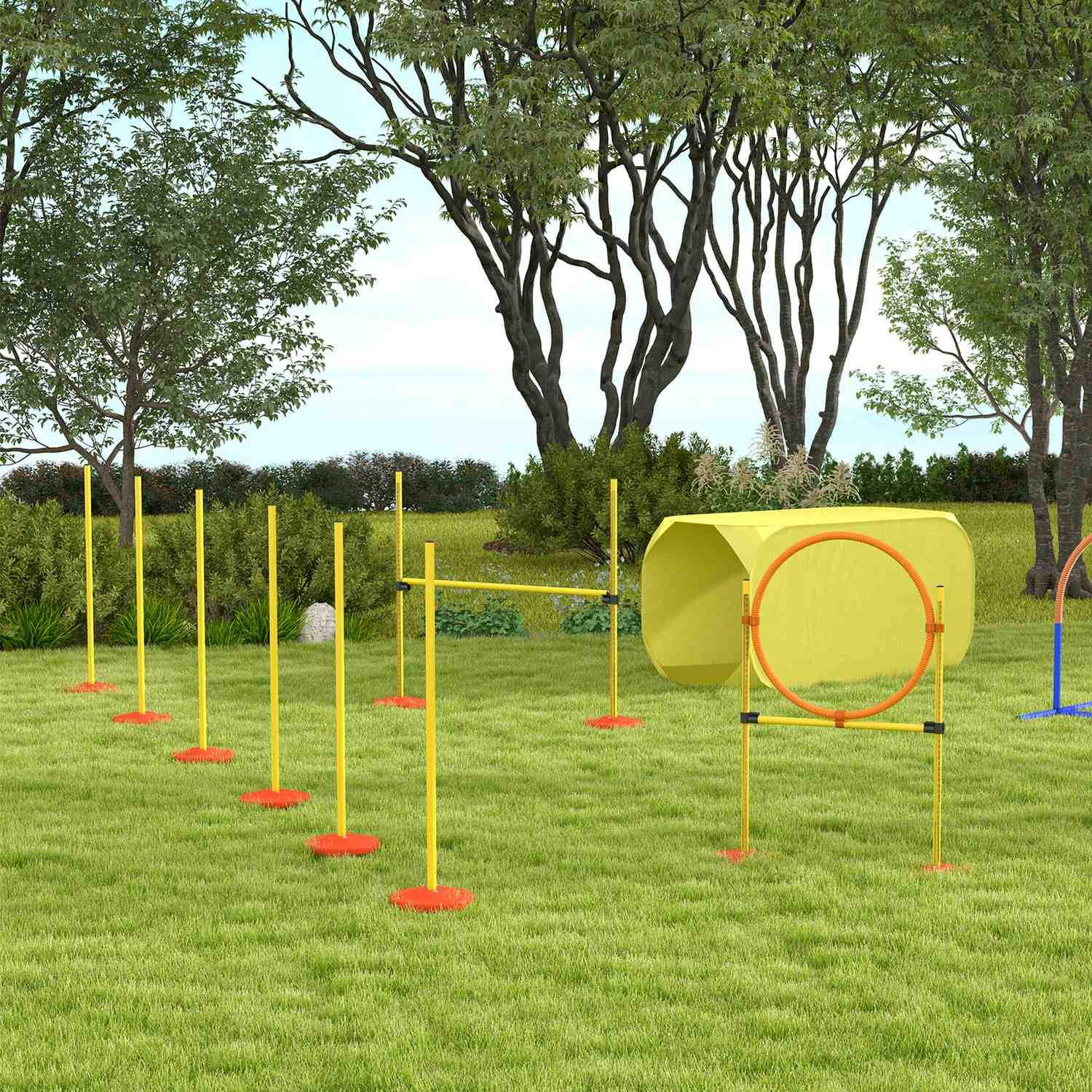 Dog Agility Häckset, Hundträningsset, Hinderbana, Plast, Polyester, Gul, 128 X 23 X 9-100 Cm