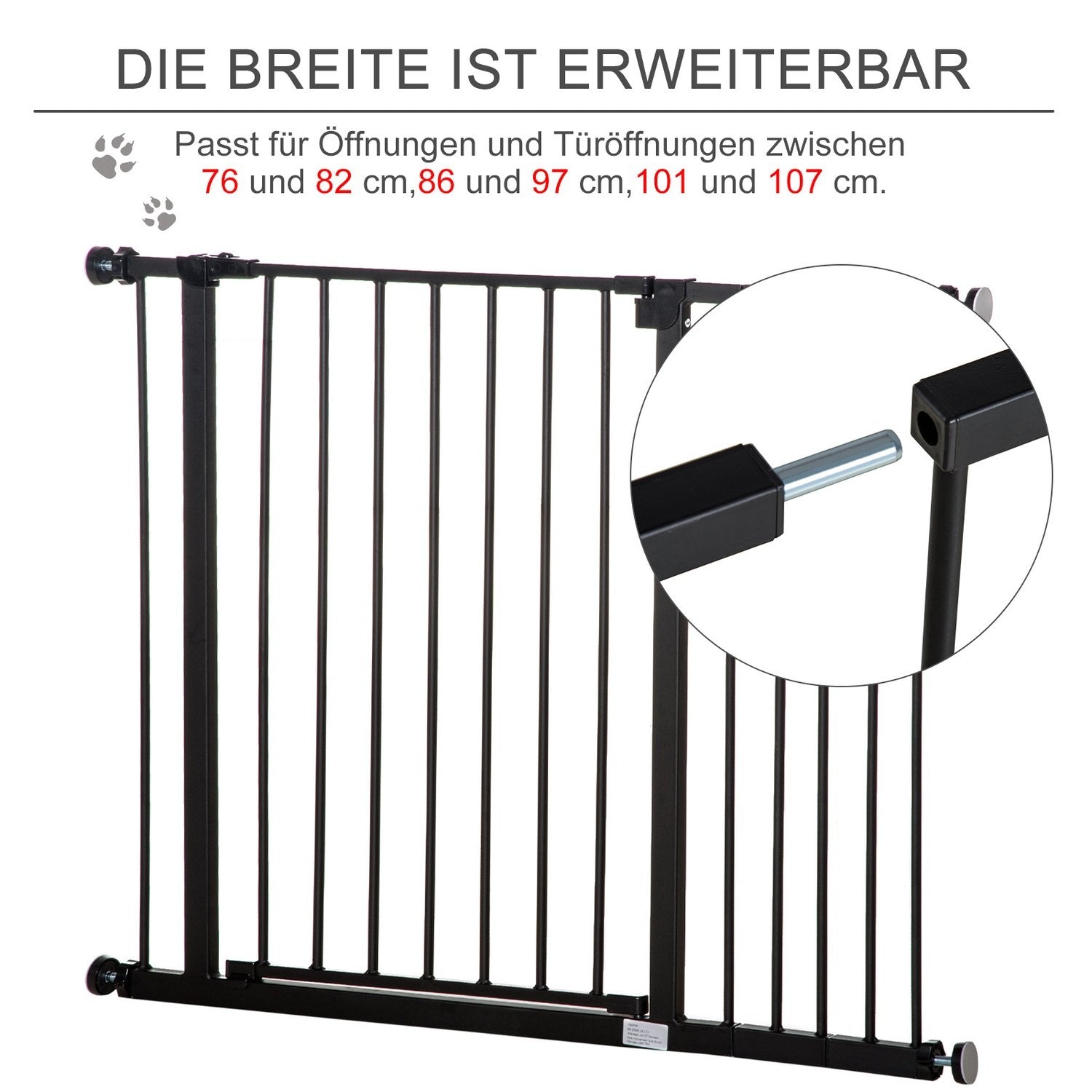 Dörr Säkerhetsport Trappport Ingen Borrning Hundspärr Husdjurshundgrindklämma Stål Svart 76-107X76Cm