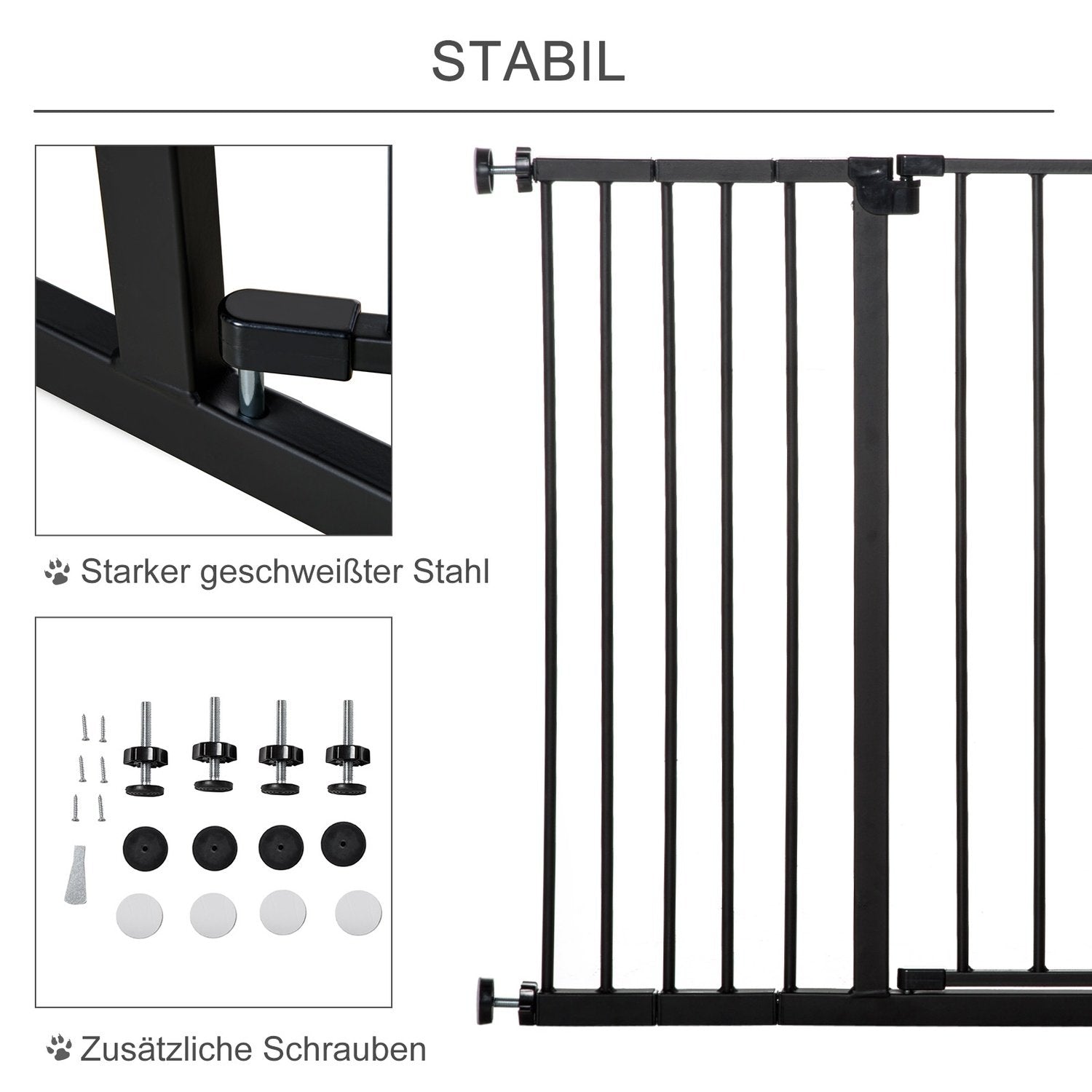 Dörr Säkerhetsport Trappport Ingen Borrning Hundspärr Husdjurshundgrindklämma Stål Svart 76-107X76Cm