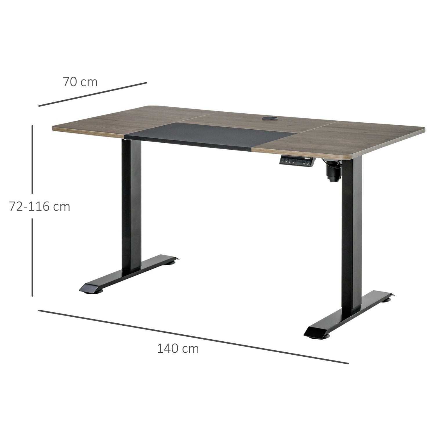 Elektrisk Bordsbordsram Med Motor, Datorbord, Höjdjusterbar, Stående Skrivbord, Natur + Svart, 140X70X72-116Cm