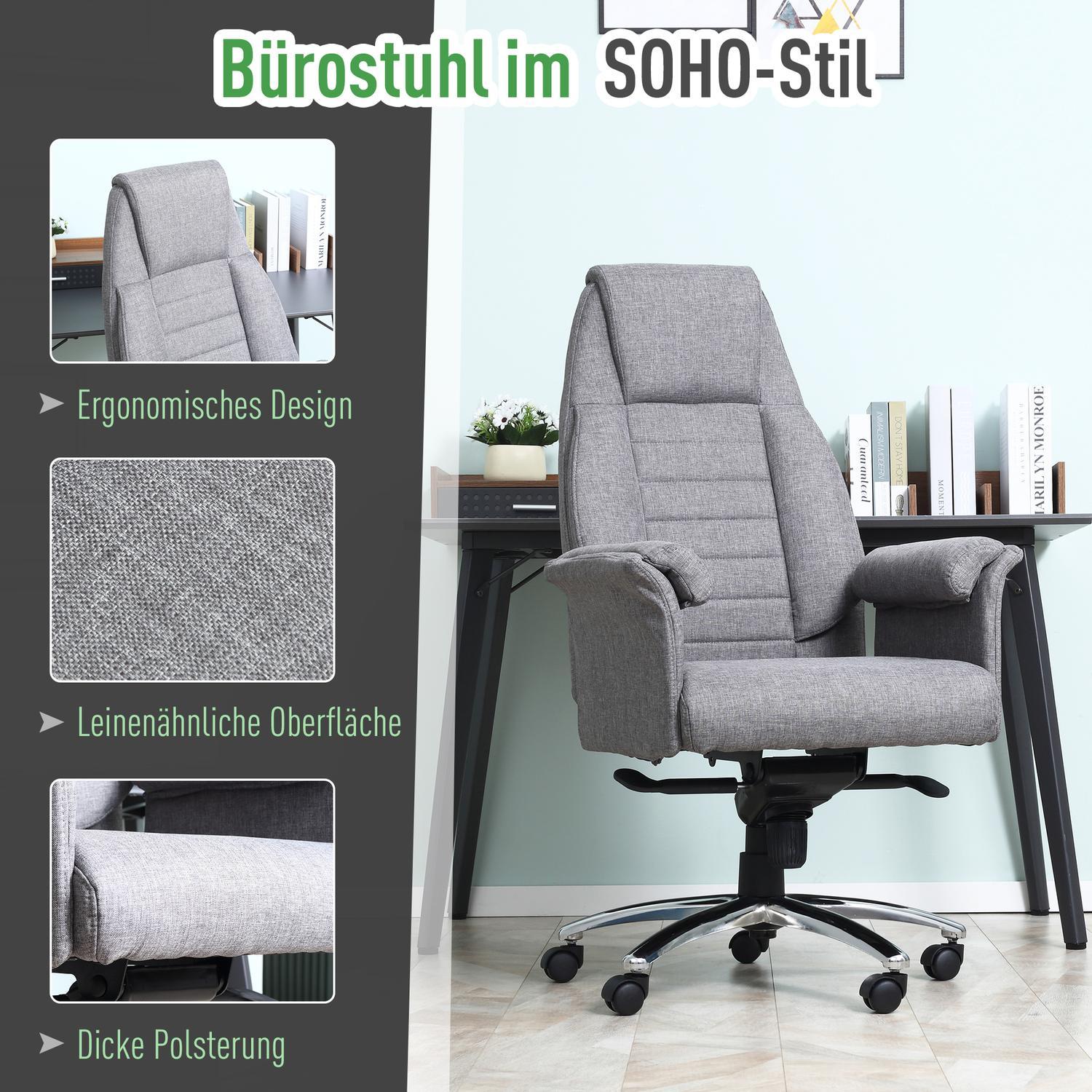 Kontorsstol Snurrstol Ergonomisk, Armstöd & Höjdjusterbar, Faux Linne, Ljusgrå, 68X72X120-126Cm