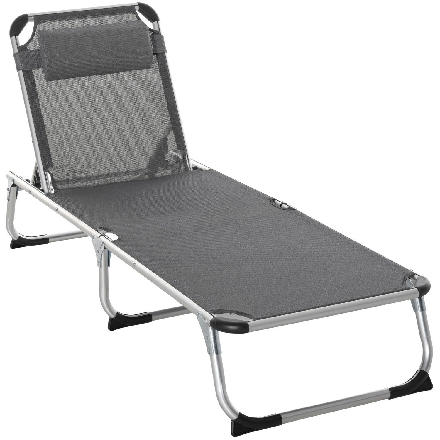 Solstol Trädgårdsstol Solstol I Aluminiumtyg Relaxstol 5-Vägs Justerbar Hopfällbar Ergonomisk Mesh Grå 170 X 60 X 76 Cm