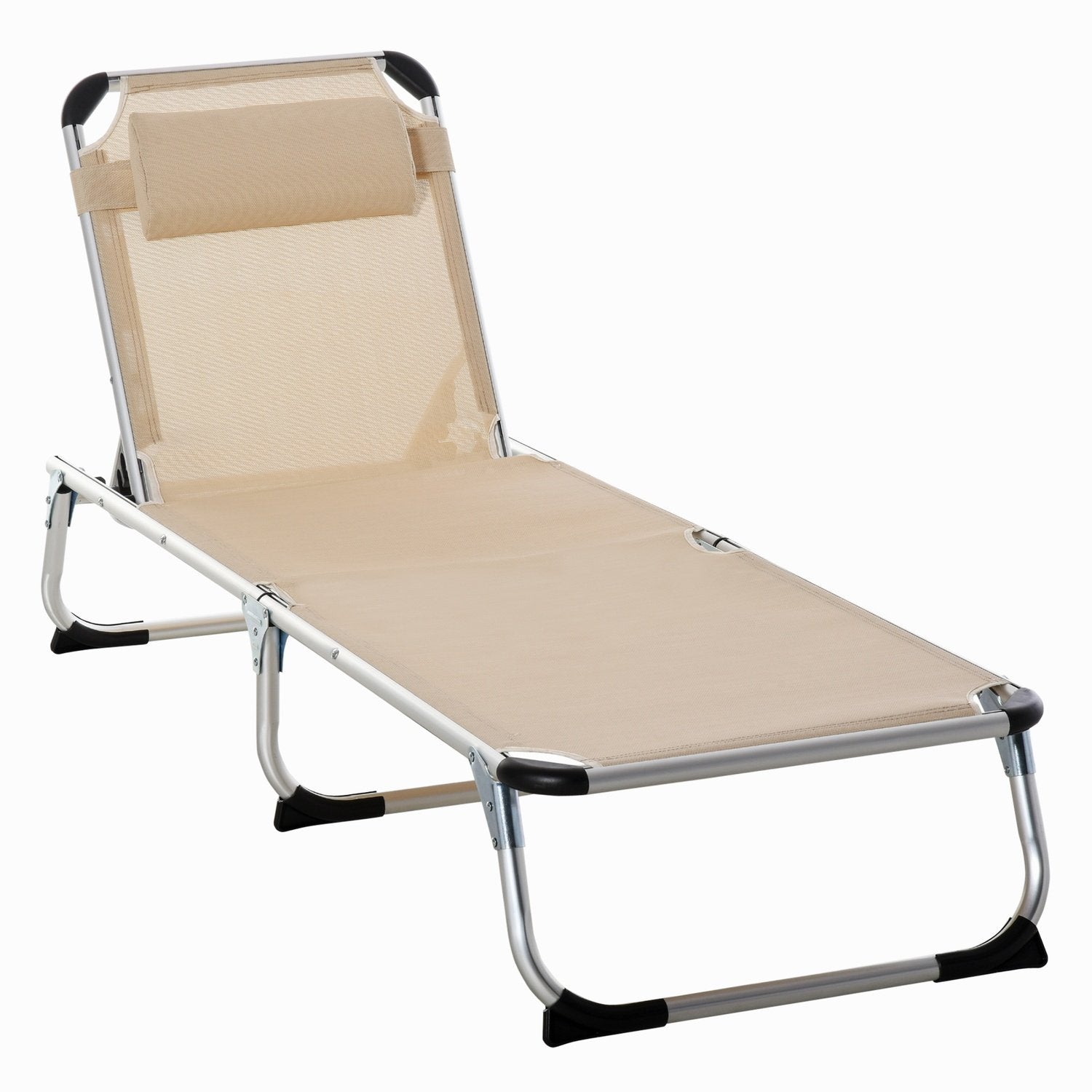 Garden Lounger Aluminium 5-Vägs Justerbar Vikbar Ergonomisk Mesh Beige 170X60X76Cm