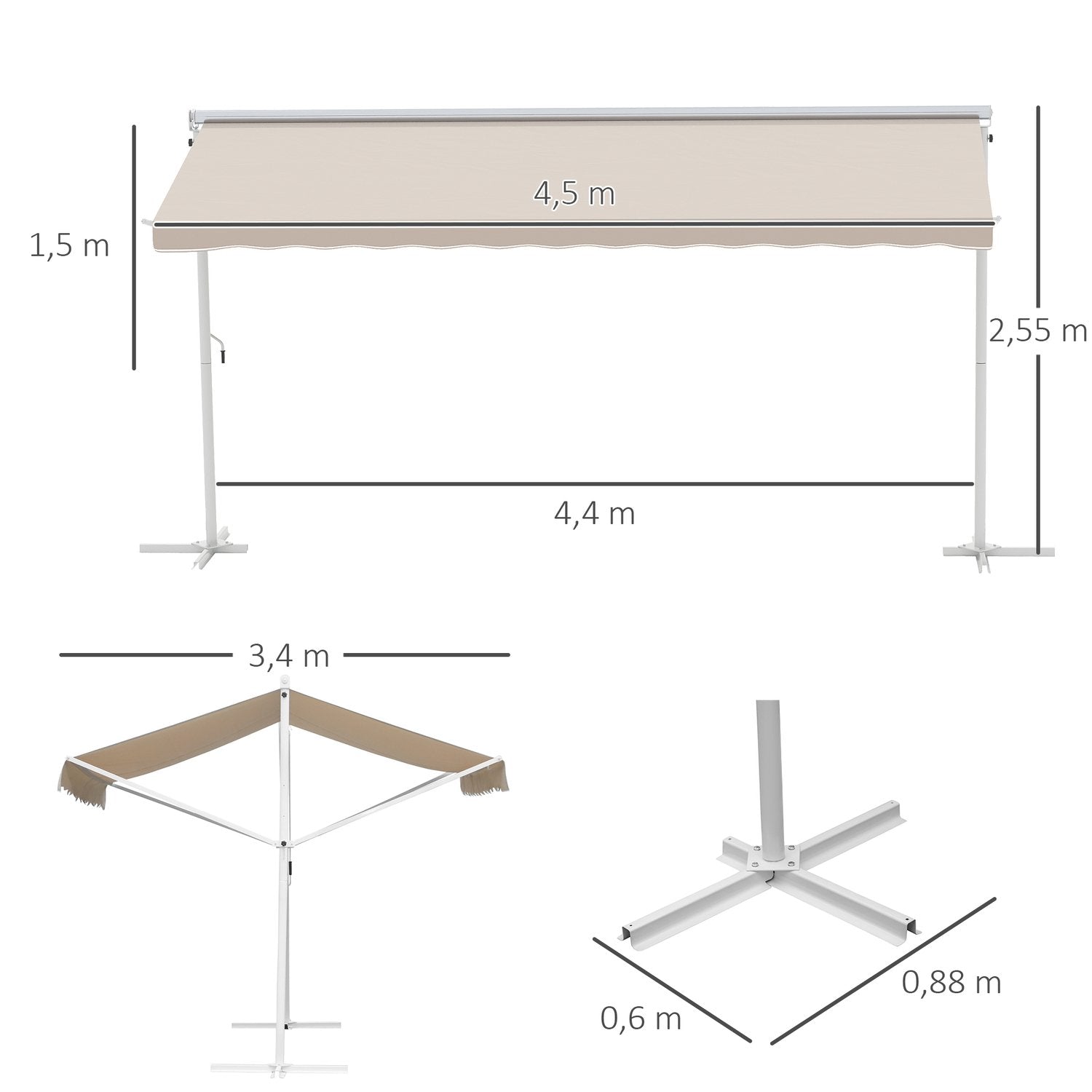 Stående Markis Trädgårdsmarkis Markis Med Fällarmsvev Uteplats Beige 4,5X3,4M