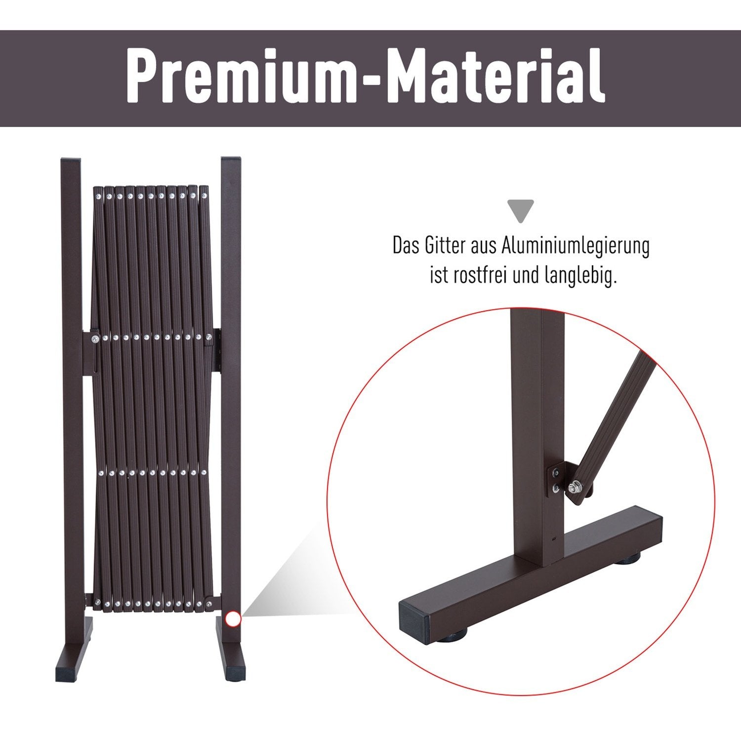 Saxgrind, Utdragbar Barriär, 35-300 Cm, Perfekt För Trädgård, Aluminium, Brun, H103,5 Cm