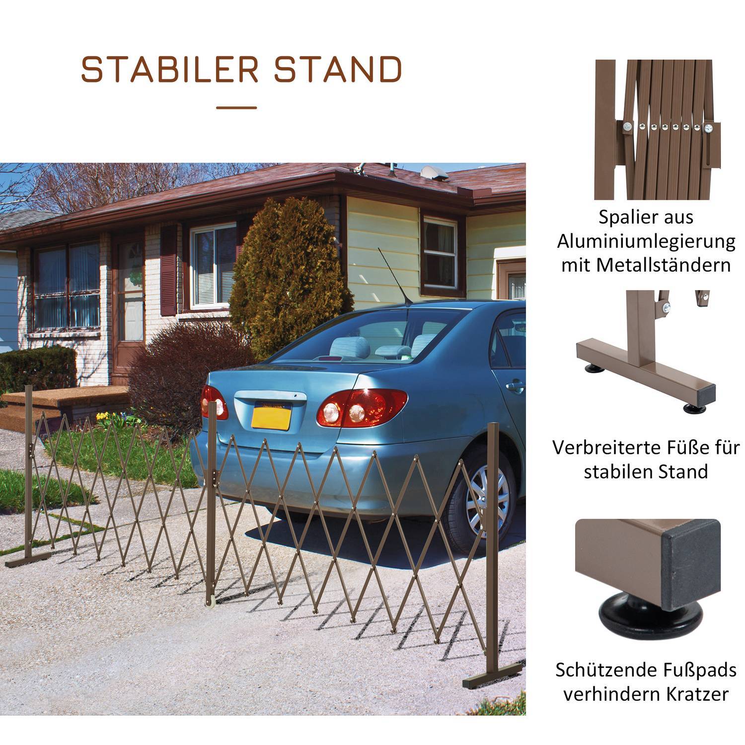 Scissor Gate Barrier Utdragbar 52-405Cm Trädgård Aluminium Brun H103,5Cm